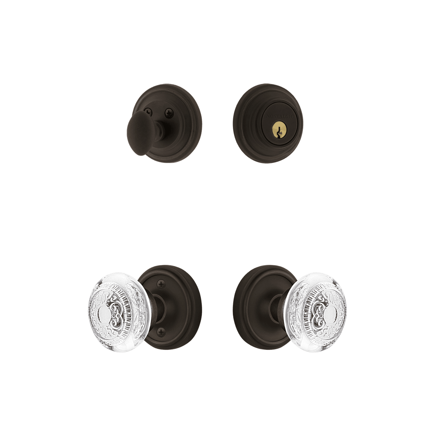 Classic Rosette Entry Set with Crystal Egg & Dart Knob in Oil Rubbed Bronze - Elegant Door Hardware for Home & Office Decor