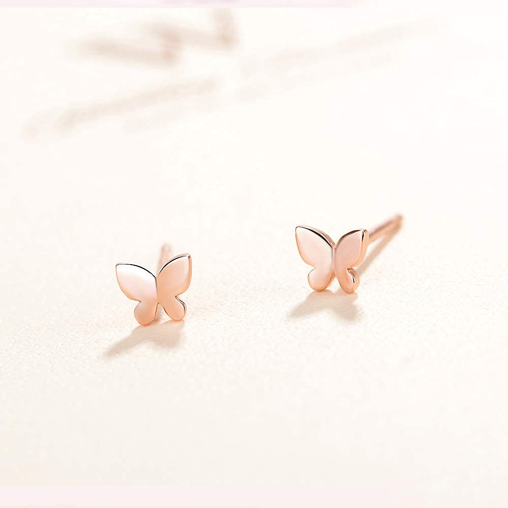 Sterling Silver Butterfly Stud Earrings for Women - Hypoallergenic Tiny Gold Minimalist Jewelry - Dainty Sensitive Earrings - Perfect Mothers Day Gift for Wife, Girlfriend, Daughter | Everyday Wear, Office, Date Night, Special Occasions