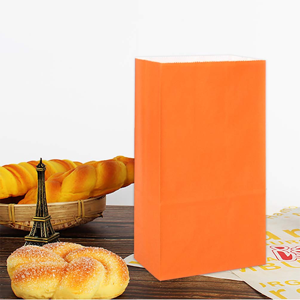KEYYOOMY 100-Pack Small Orange Paper Party Favor Bags - 3.5x2.4x7.1 Inch Lunch Bags for Birthday, Wedding, Baby Shower & Holiday Gift Wrapping