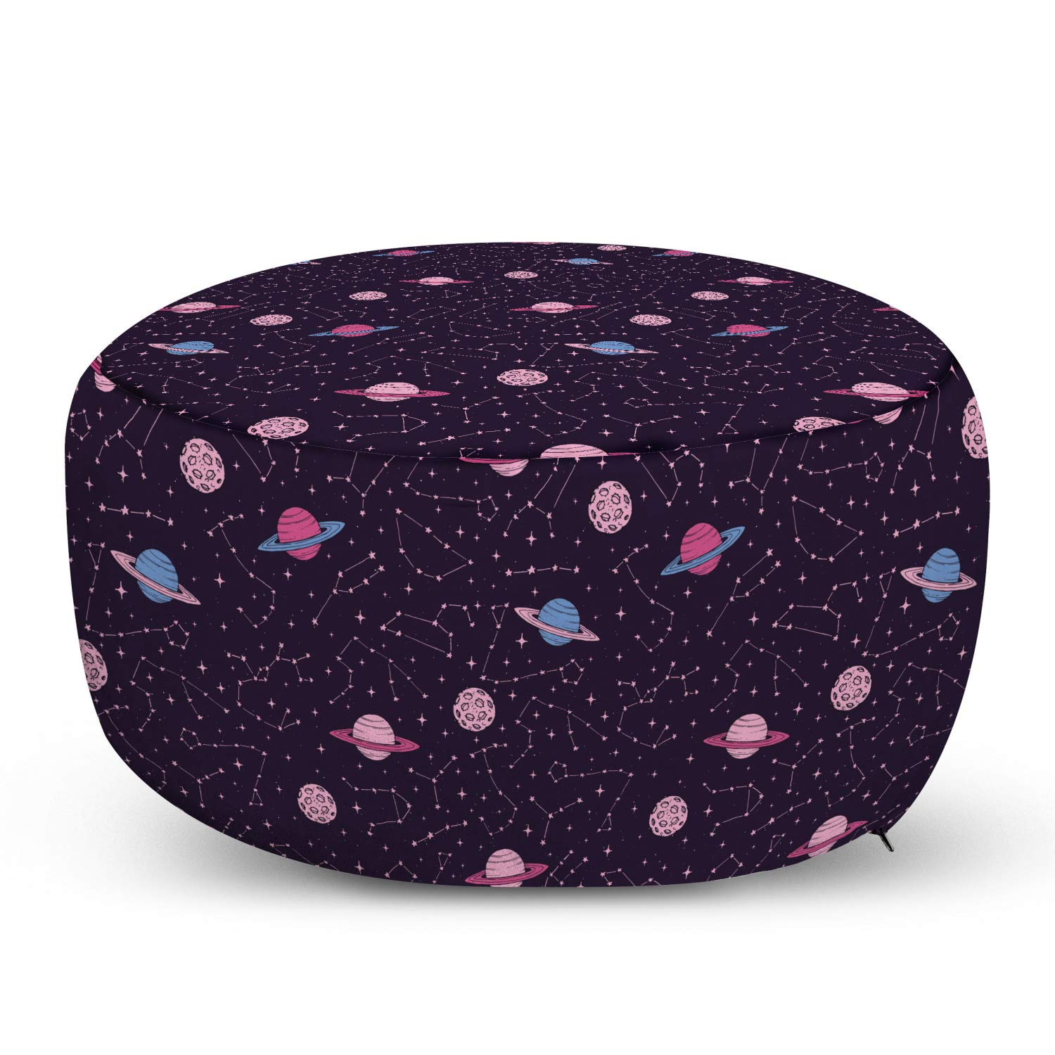 Ambesonne Space Ottoman Pouf - Zodiac Constellation & Planet Design with Saturn Motif, Soft Foot Rest with Removable Cover for Living Room & Bedroom - Multicolor | Perfect for Home Decor, Reading Nook & Cozy Seating