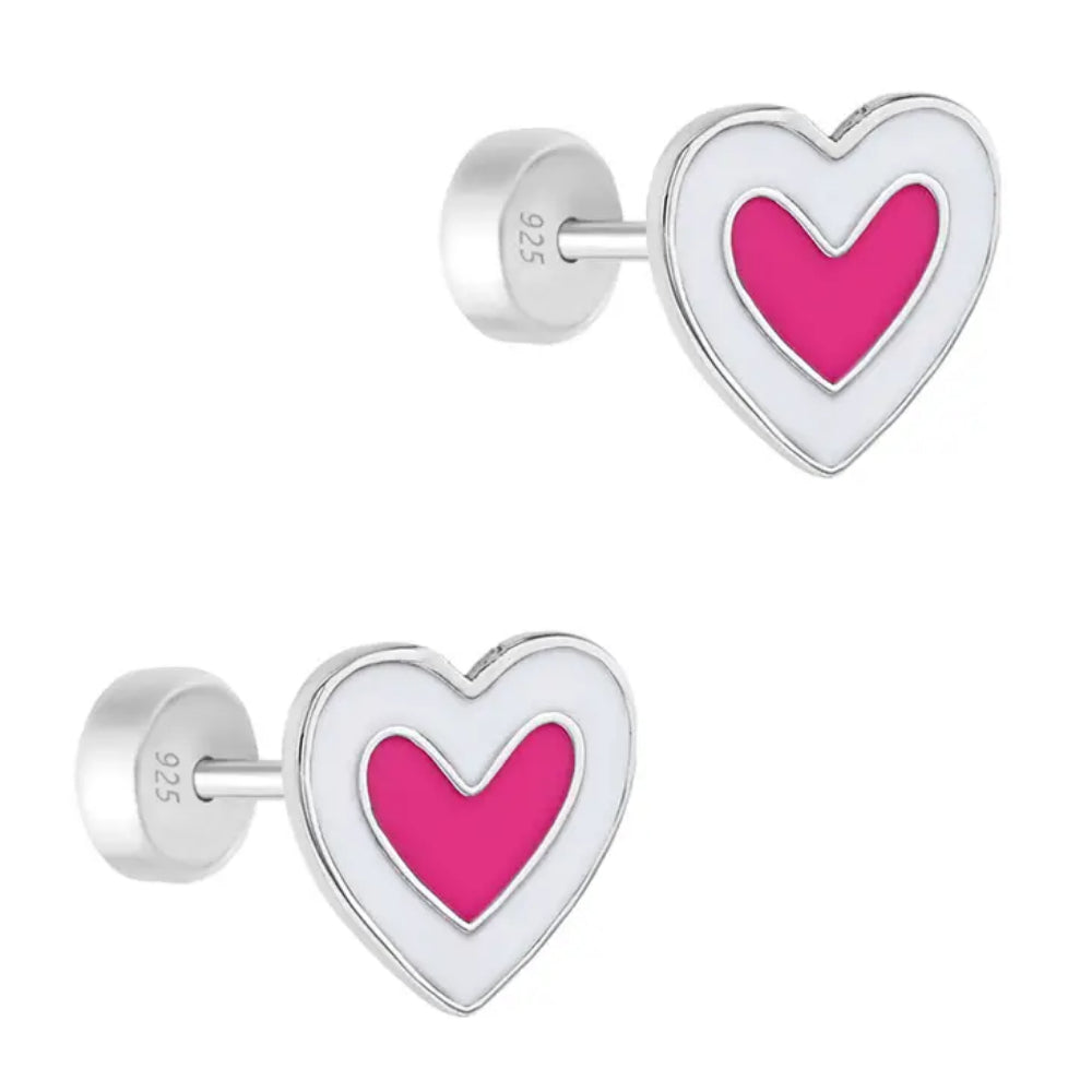 Kids' Sterling Silver & Enamel Heart Stud Earrings - Hypoallergenic Children's Jewelry for Girls - Perfect for Birthdays, First Communion & Special Occasions