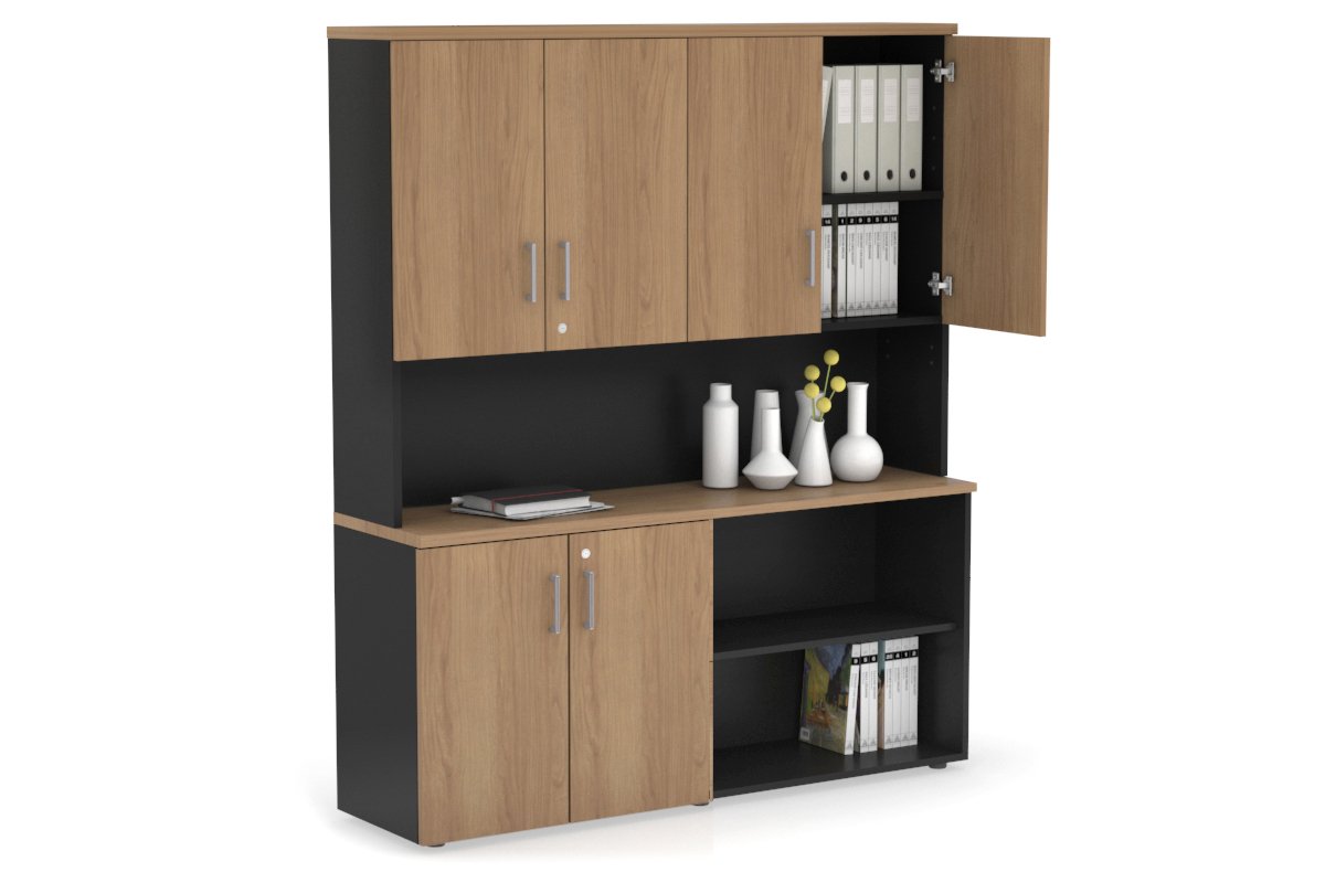 2-Door Small Uniform Storage Hutch with Open Shelves - Perfect for Closet, Office, and Home Organization