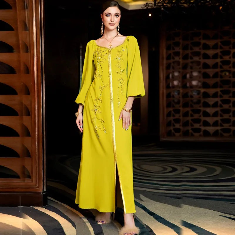 Elegant Hand-Stitched Rhinestone Beaded Caftan Dress for Women - Boho Chic Beach Cover Up, Evening Gown & Summer Party Wear