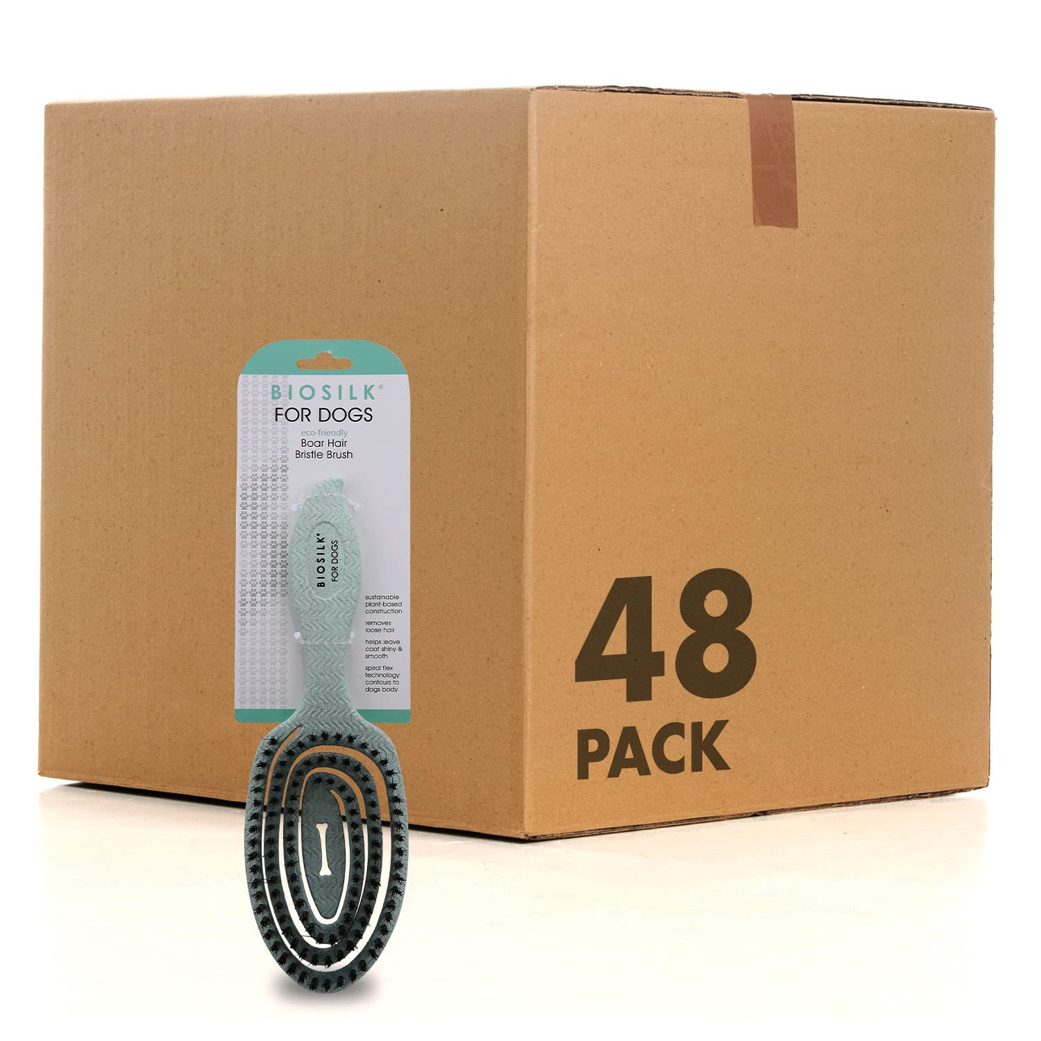 BioSilk for Dogs Eco-Friendly Boar Hair Bristle Brush - Mint Green Pet Grooming Brush with Ergonomic Handle for Shedding Control | 48 Pack | Perfect for Daily Brushing, Detangling & Coat Shine Enhancement