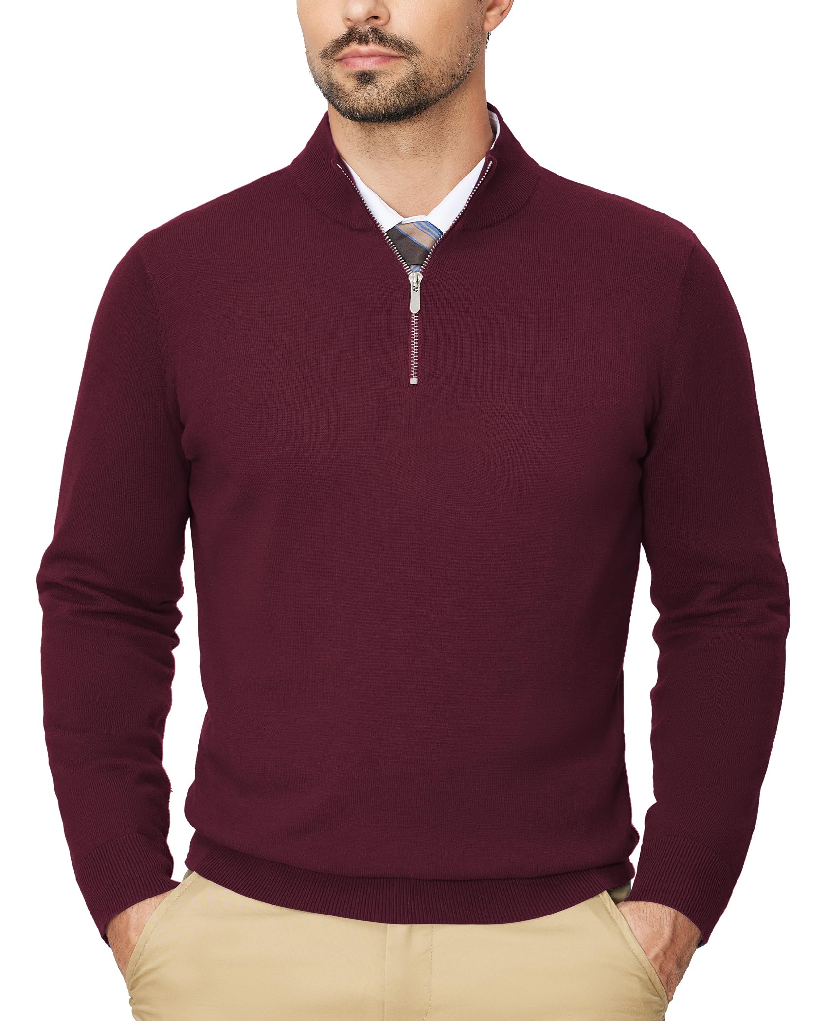 Men's Lightweight Cotton Quarter Zip Pullover Sweater - Soft Mock Neck Long Sleeve Casual Knit Top for Fall & Winter | Perfect for Office, Travel and Outdoor Activities