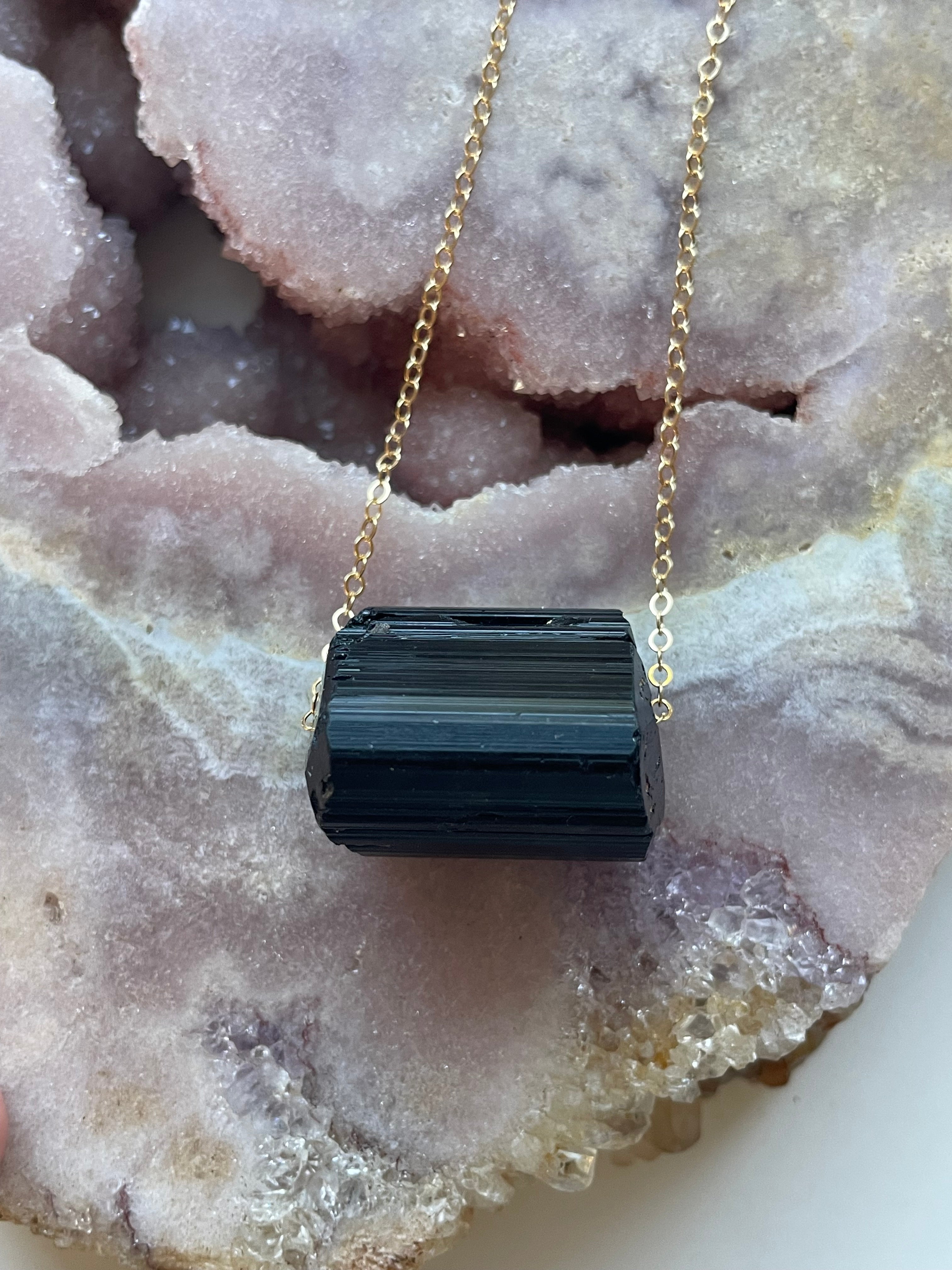 Chunky Black Tourmaline Necklace for Women - Natural Stone Jewelry for Protection & Healing - Perfect for Meditation, Yoga & Spiritual Gifts