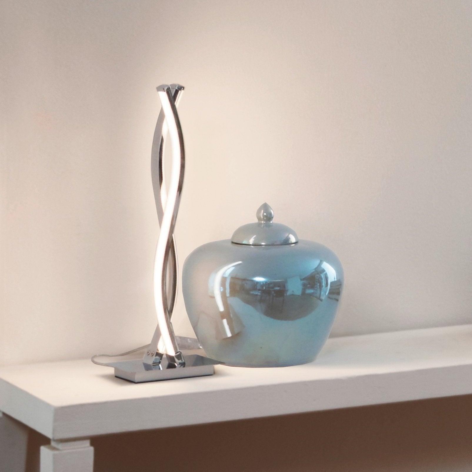 Eglo Lasana 2-Light LED Table Lamp in Chrome - Modern Desk Lamp for Home Office, Bedroom Nightstand & Living Room Decor