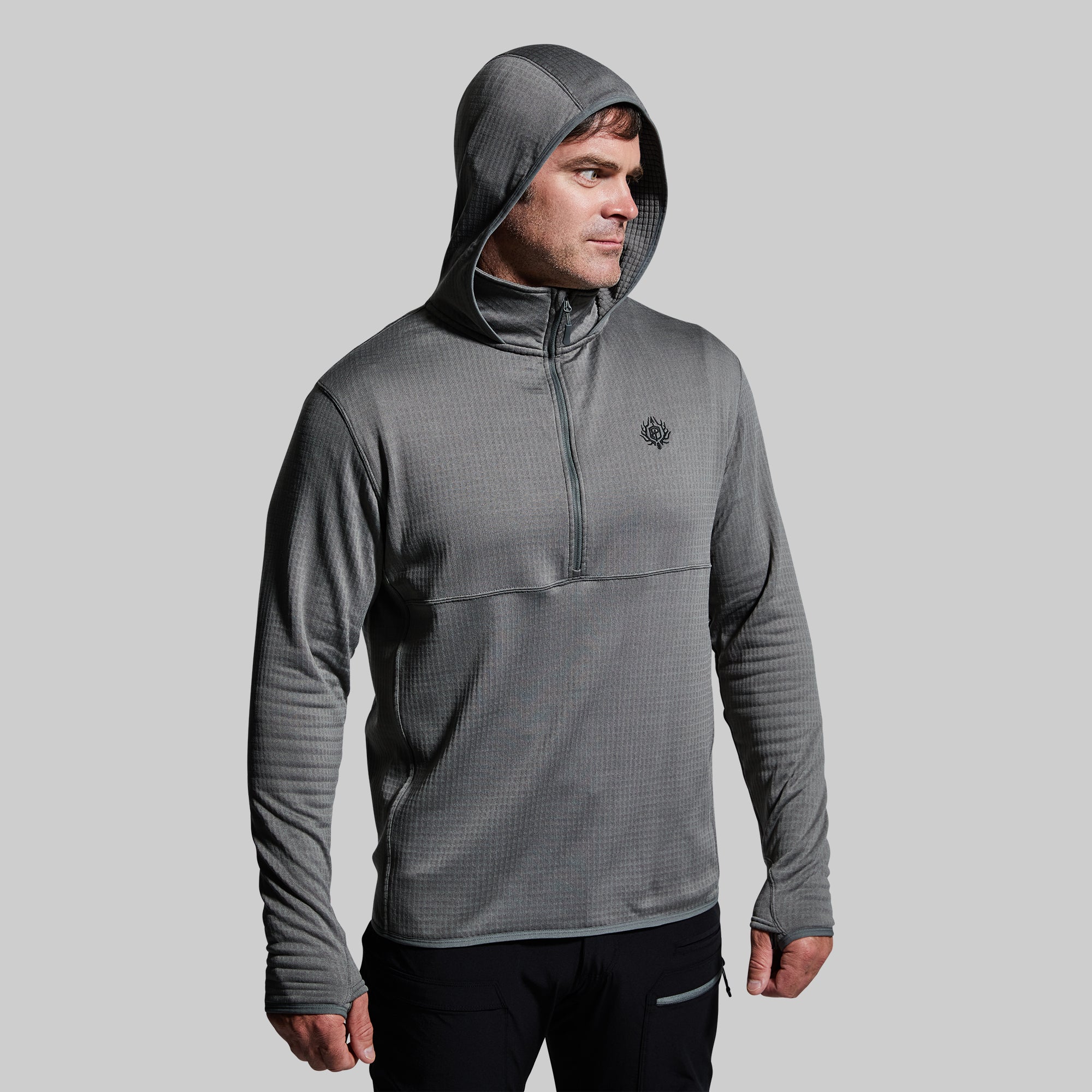 Men's Quiver Half Zip Hoodie - Lightweight Fleece Pullover with Kangaroo Pocket (Wolf Grey) - Perfect for Hiking, Camping & Outdoor Activities