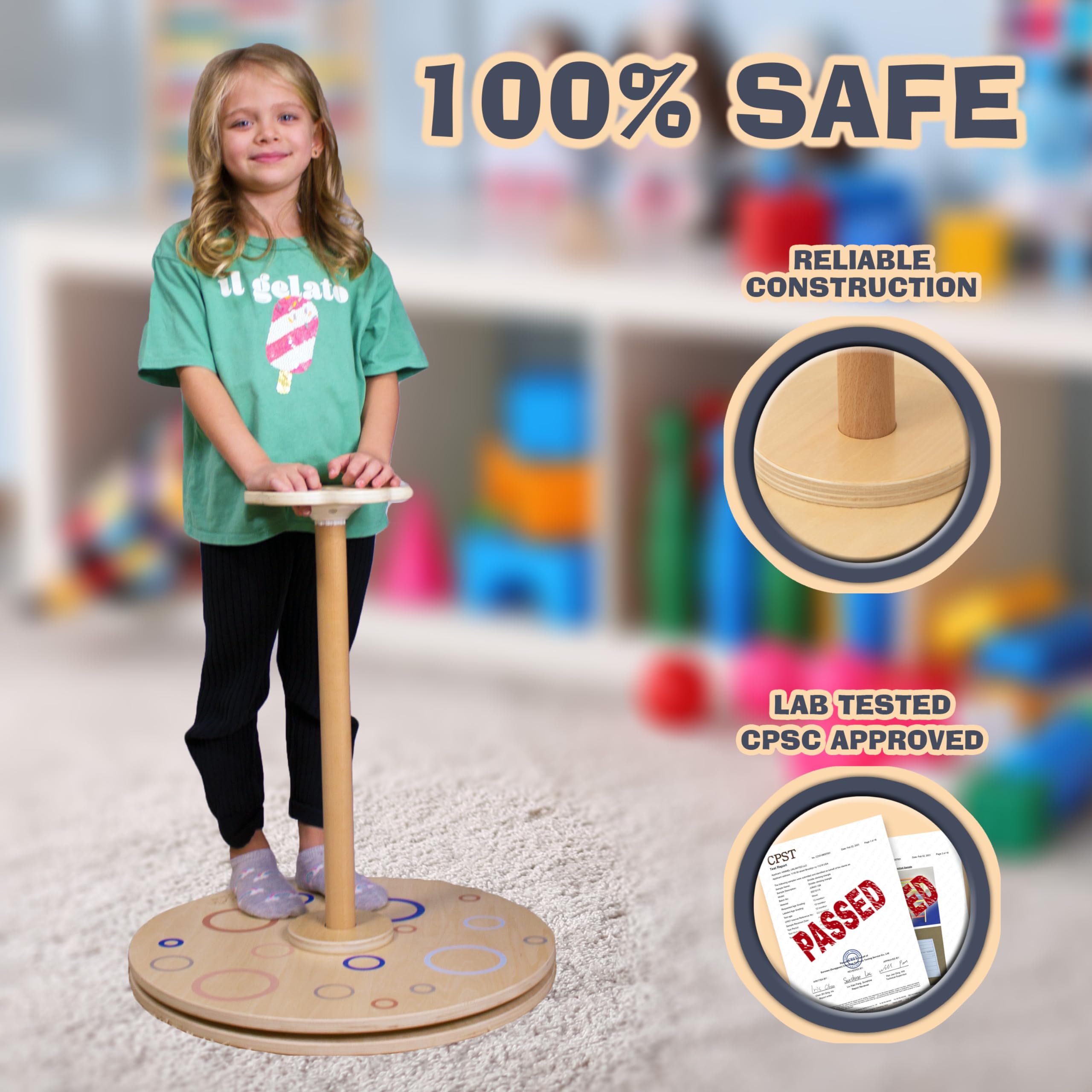 360° Spinning Wooden Balance Board for Toddlers Age 2-5 Years - Indoor/Outdoor Active Play Toy for Boys & Girls - Perfect Birthday Gift for 18 Months+ Kids - Great for Developing Motor Skills & Balance (Patent Pending)