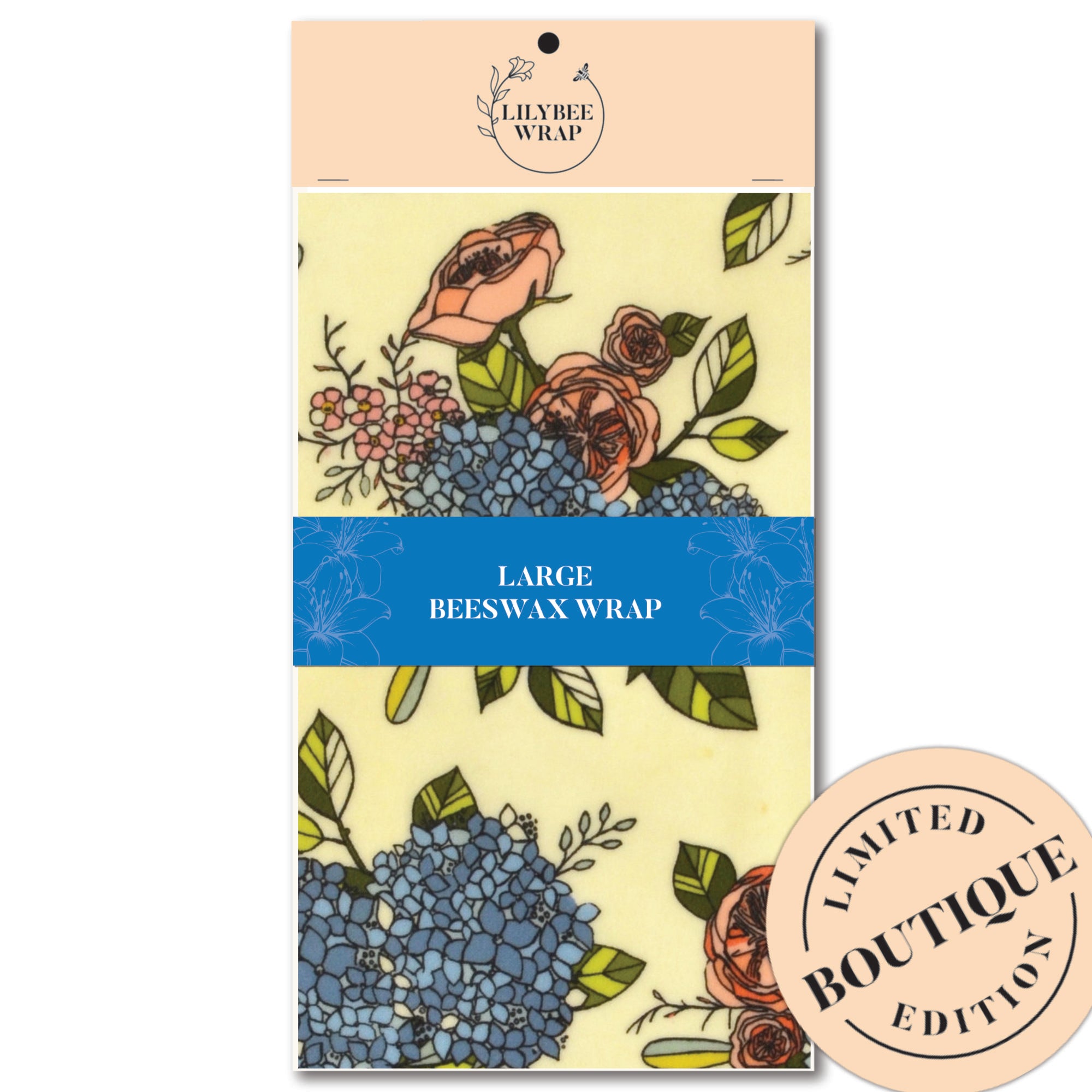 Eco-Friendly Large Hydrangea Blue Beeswax Food Wrap - Reusable Sustainable Alternative to Plastic for Snacks, Sandwiches & Produce Storage