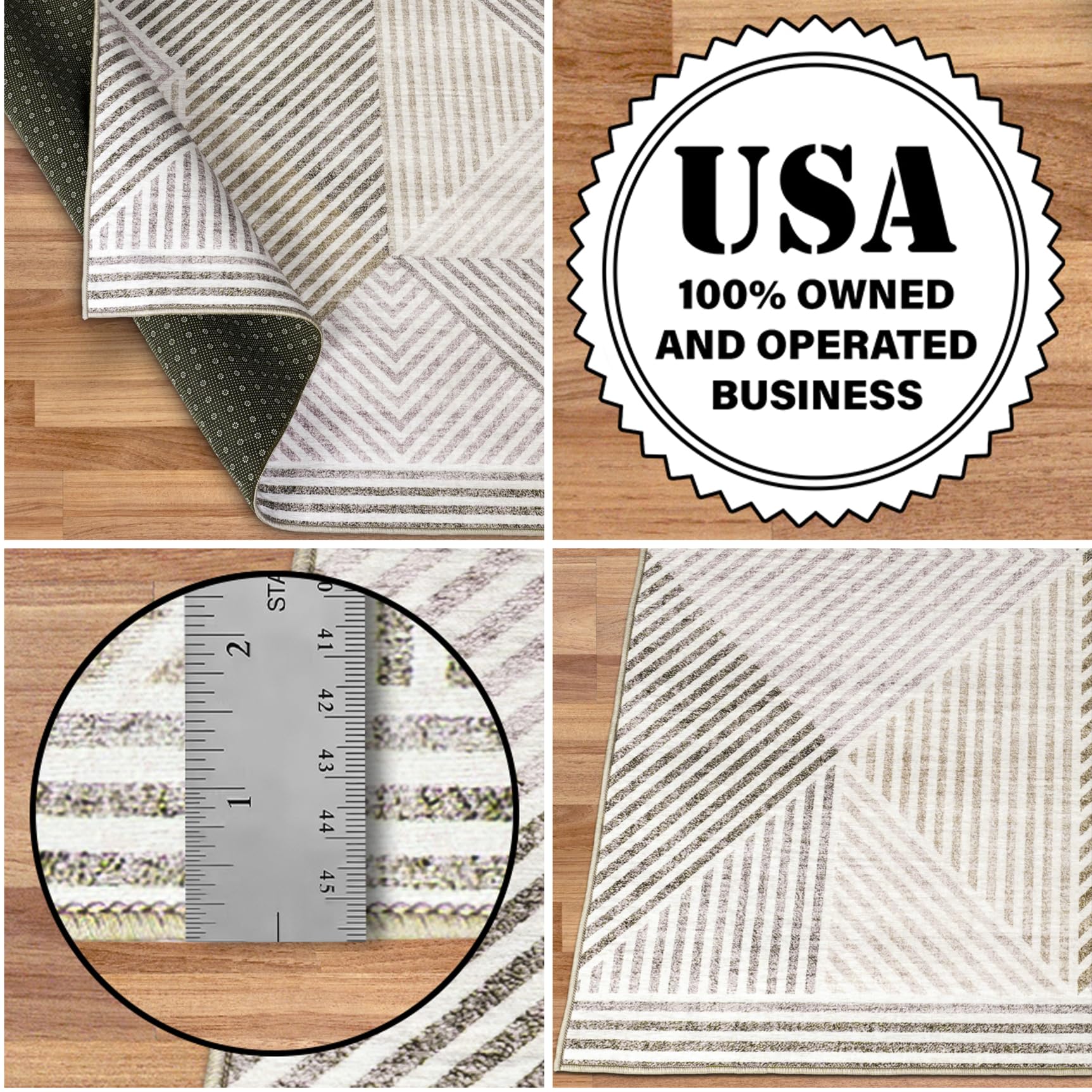 Machine Washable Area Rug - Stain Resistant Low Pile Modern Geometric Rug for Living Room, Bedroom, Office - Soft Padded Non-Slip Contemporary Design - Perfect for High Traffic Areas & Pet-Friendly Homes - Miles Collection Beige 7'6
