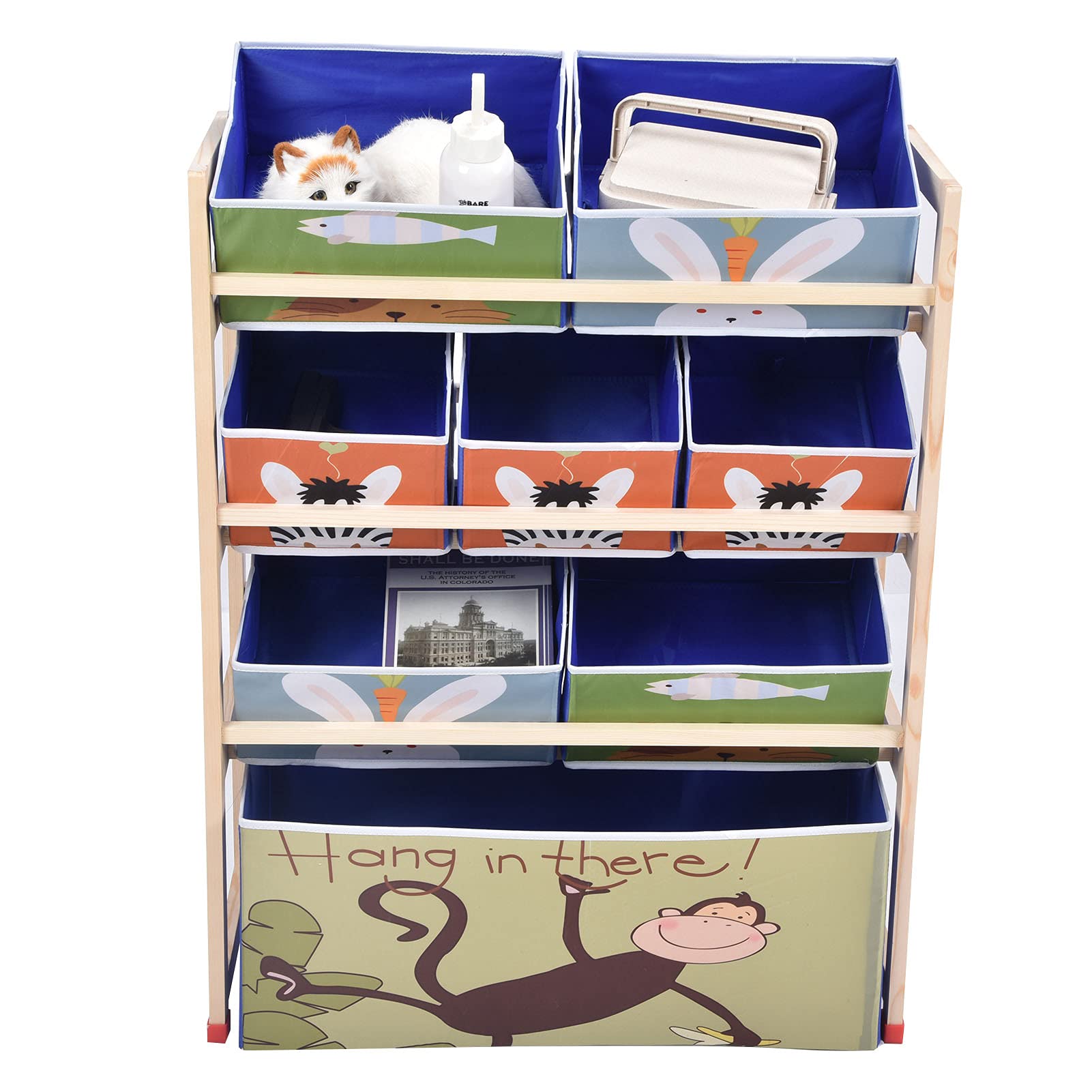 Aramox 4-Tier Toy Storage Organizer with 8 Removable Bins - 25.2x11x34.6 Inch Kids Toy Cabinet for Bedroom, Living Room, Playroom - Perfect for Organizing Stuffed Animals, LEGOs, Books & Toys