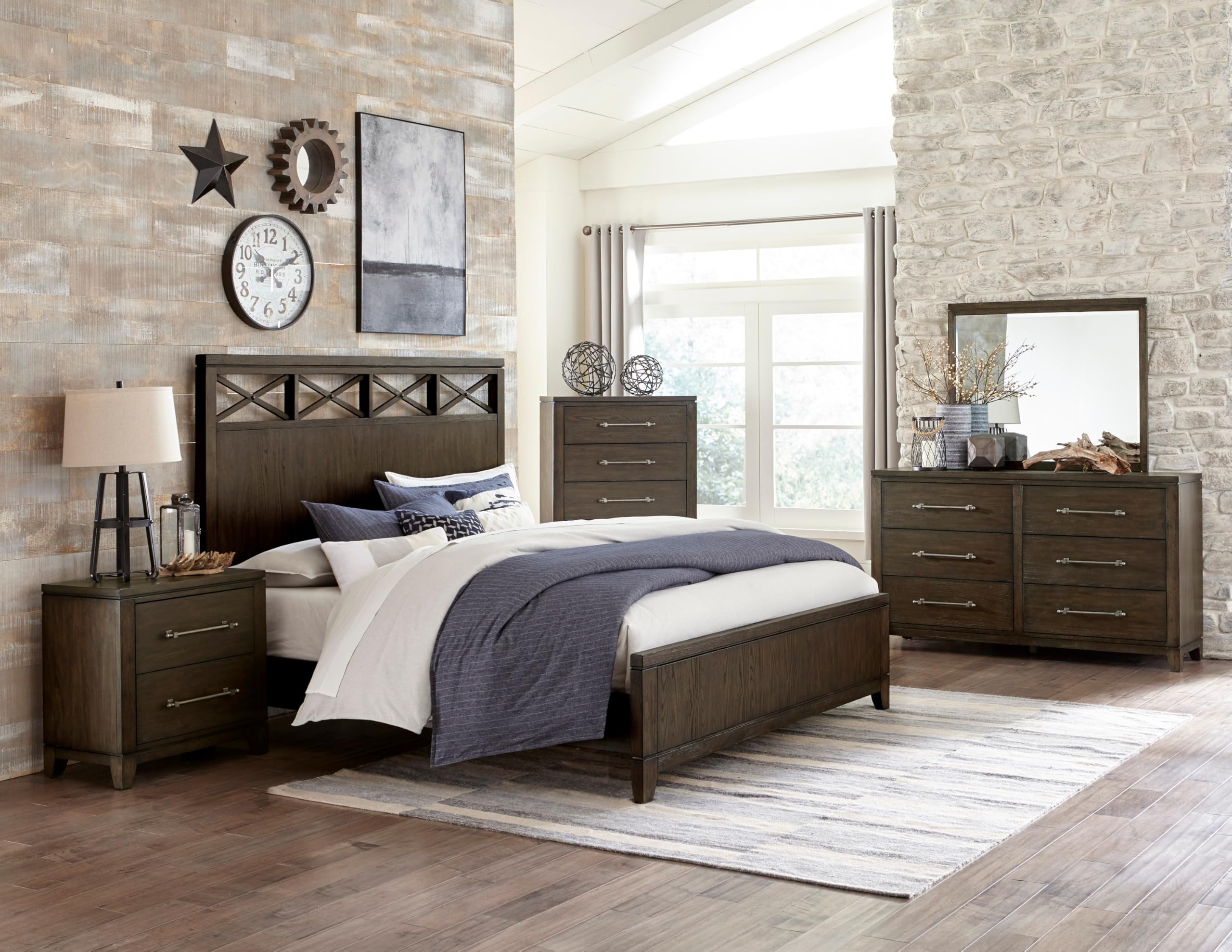 Modern Contemporary 6-Piece King Size Bedroom Set with Nightstands, Dresser, Mirror & Chest - Dark Brown Wooden Furniture for Luxurious Home Decor & Master Bedroom Upgrade
