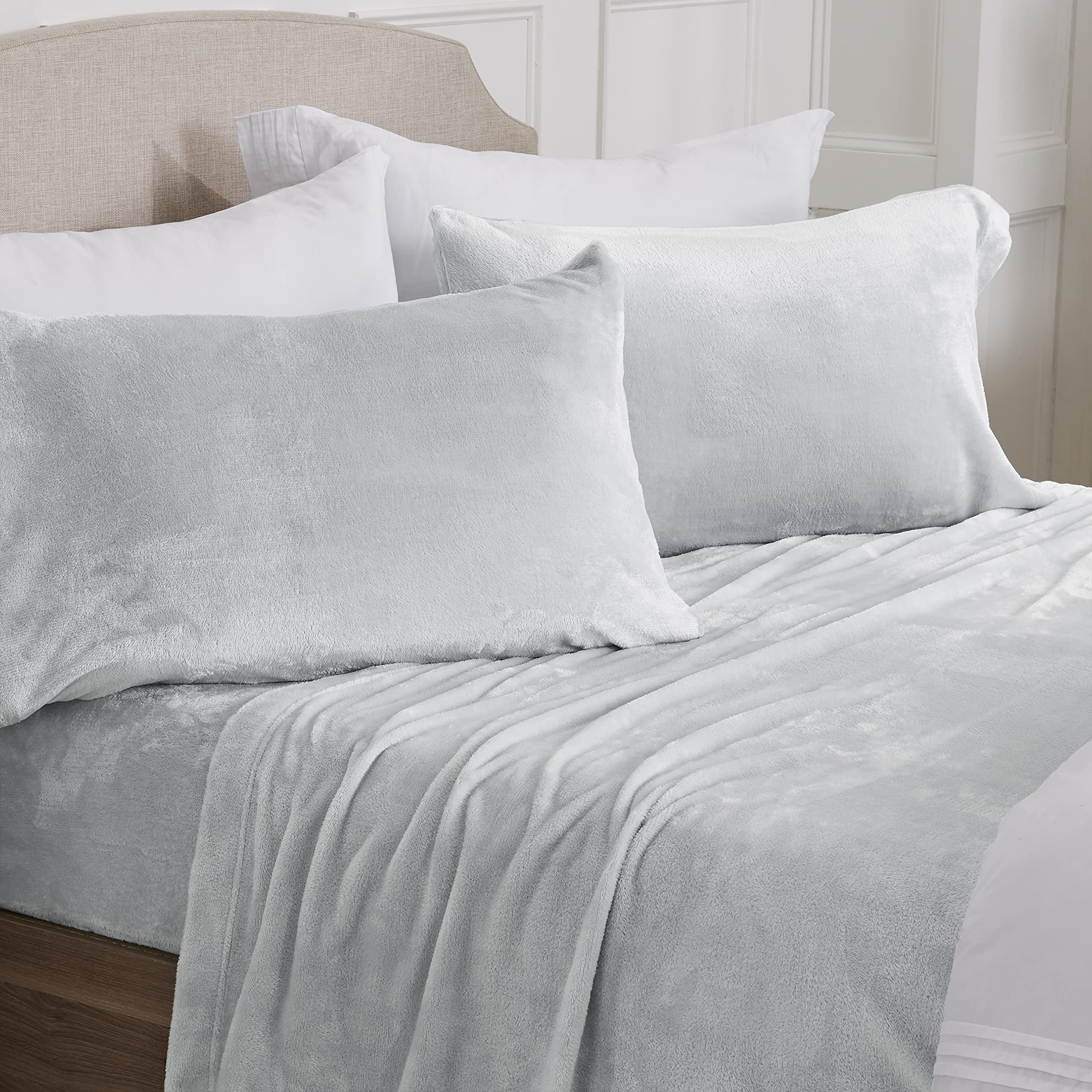 Ultra Soft Micro Fleece Bed Sheets Set with Deep Pockets - King Size Light Grey | Cozy Velvet Plush Polar Fleece for Winter Warmth | Perfect for Cold Nights, Guest Rooms & Luxury Bedding