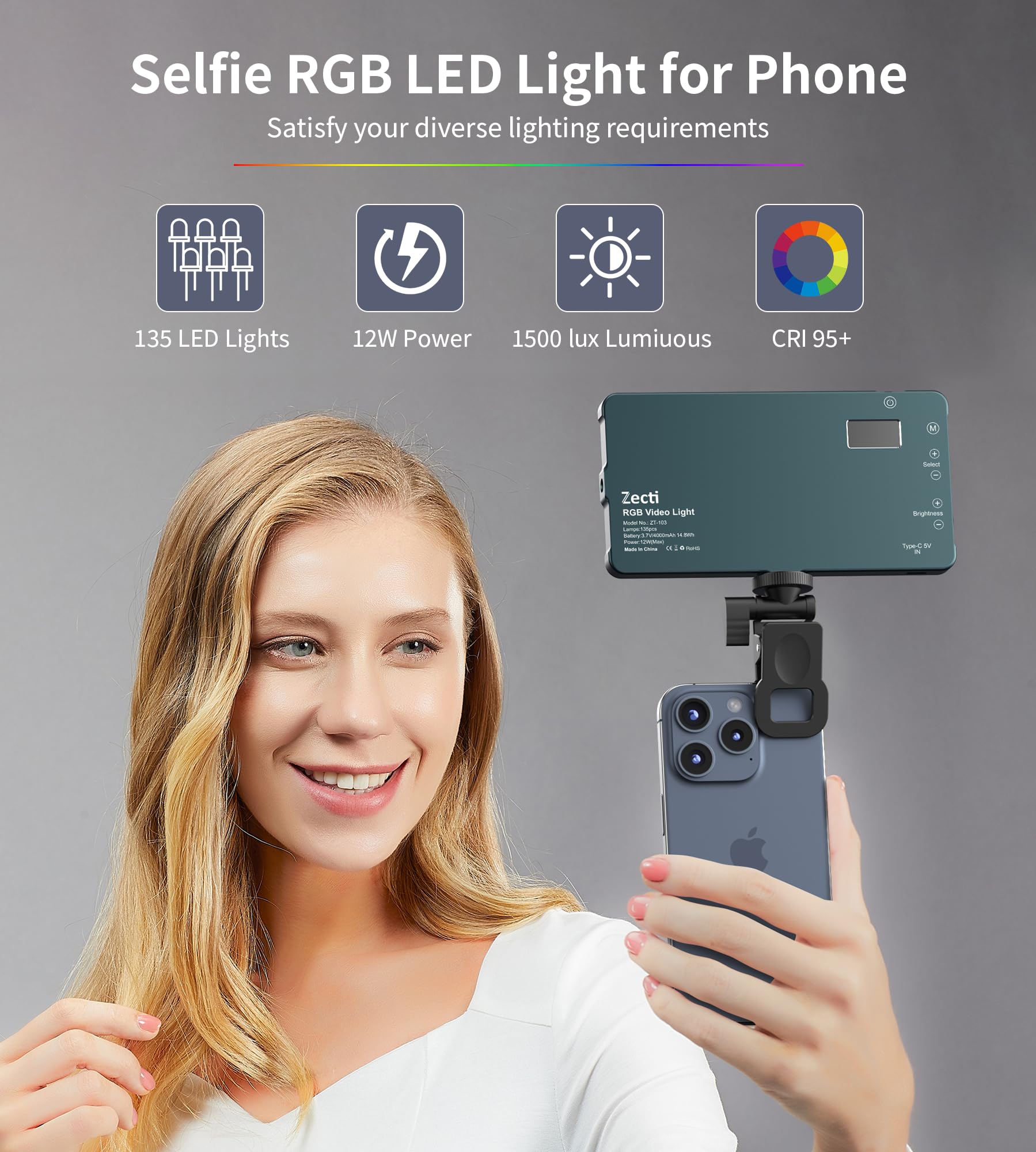 Rechargeable RGB Selfie Light with Hotshoe - for Laptops, Cameras & Live Streaming