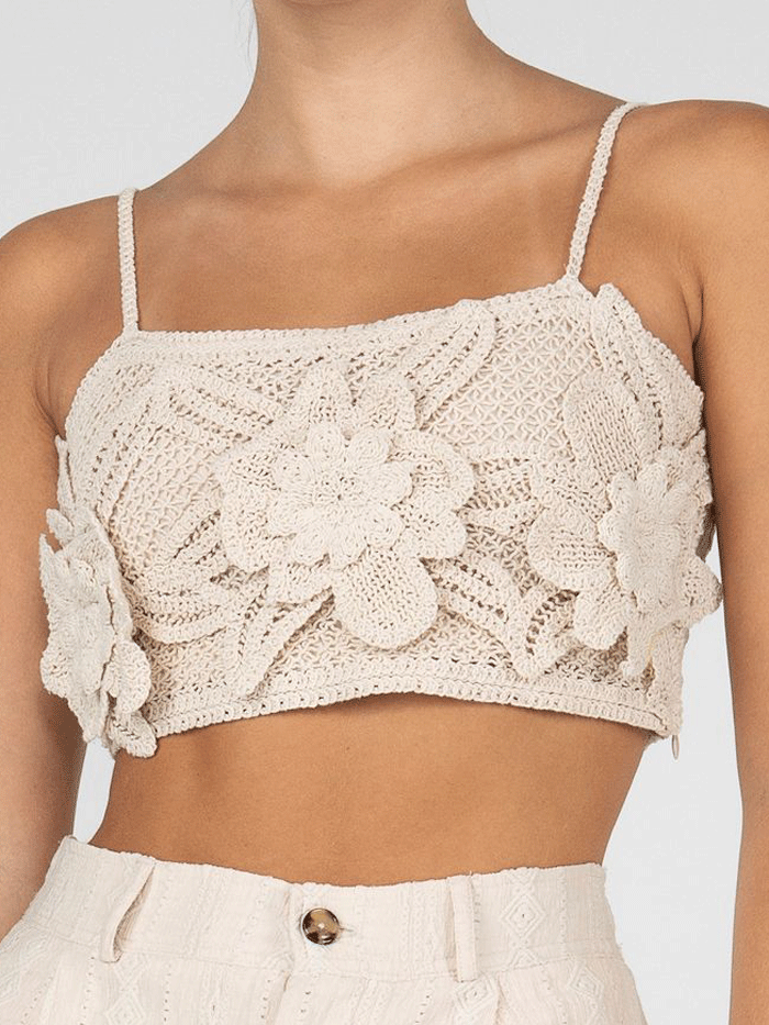 Miss Me MT2816T Women's All Over Crochet Crop Top in Natural - Perfect for Summer Outfits, Beach Wear & Boho Fashion