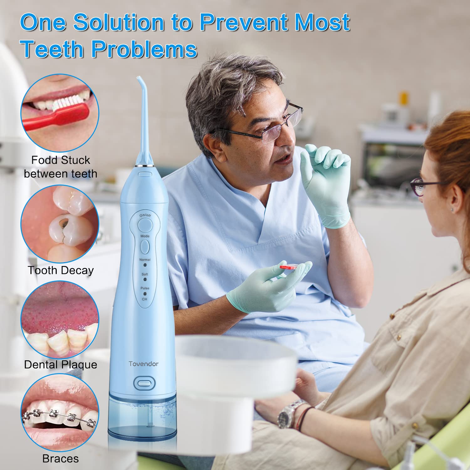 TOVENDOR Cordless Electric Water Flosser - Rechargeable Dental Oral Irrigator with 300ML Tank, IPX7 Waterproof & 5 Nozzle Tips for Braces, Teeth & Gum Care - Perfect for Travel, Home & Office Use