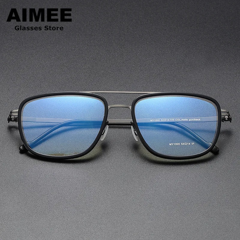 Aimee Unisex Full Rim Square Double Bridge Acetate Steel Eyeglasses 1315 - Stylish & Durable Frames for Men & Women - Perfect for Work, Reading & Fashion Accessories