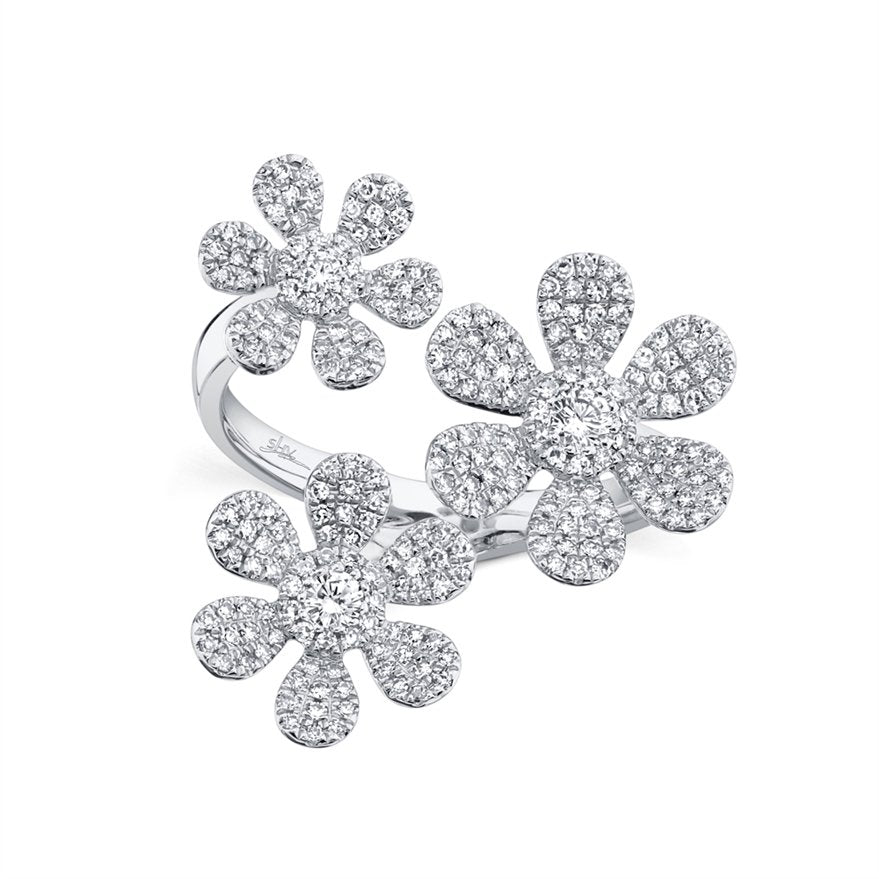 14K Gold 0.62 CTW Pave Diamond 3 Flower Ring for Women - Elegant Floral Engagement, Wedding, Anniversary Gift - Perfect for Romantic Occasions & Special Celebrations