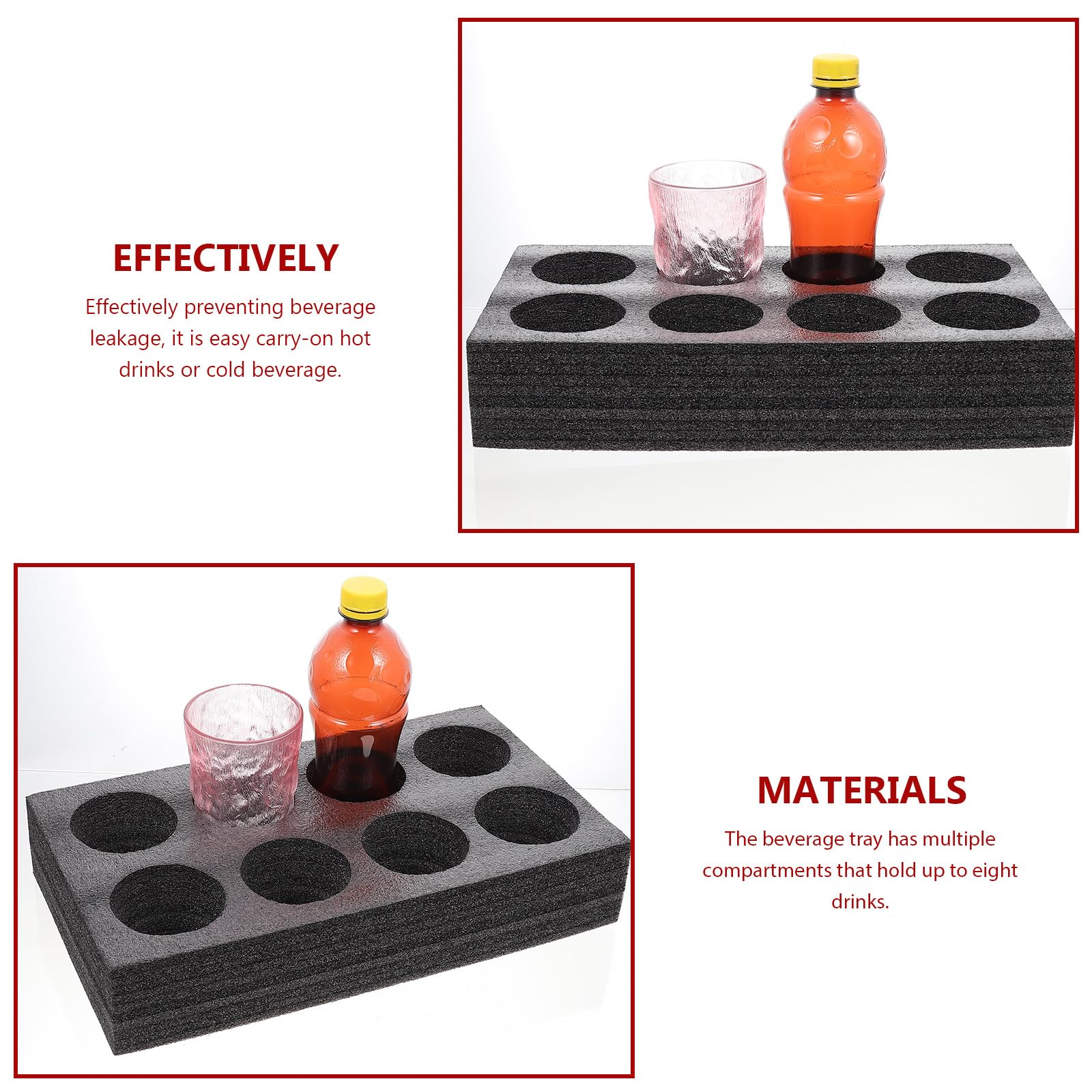 STOBOK 2-Pack Black Foam Drink Carrier Tray - 8 Hole Coffee Cup Holder for Takeout, Beverage Packaging & Fixing - Perfect for Coffee Shops, Restaurants, and Catering Services