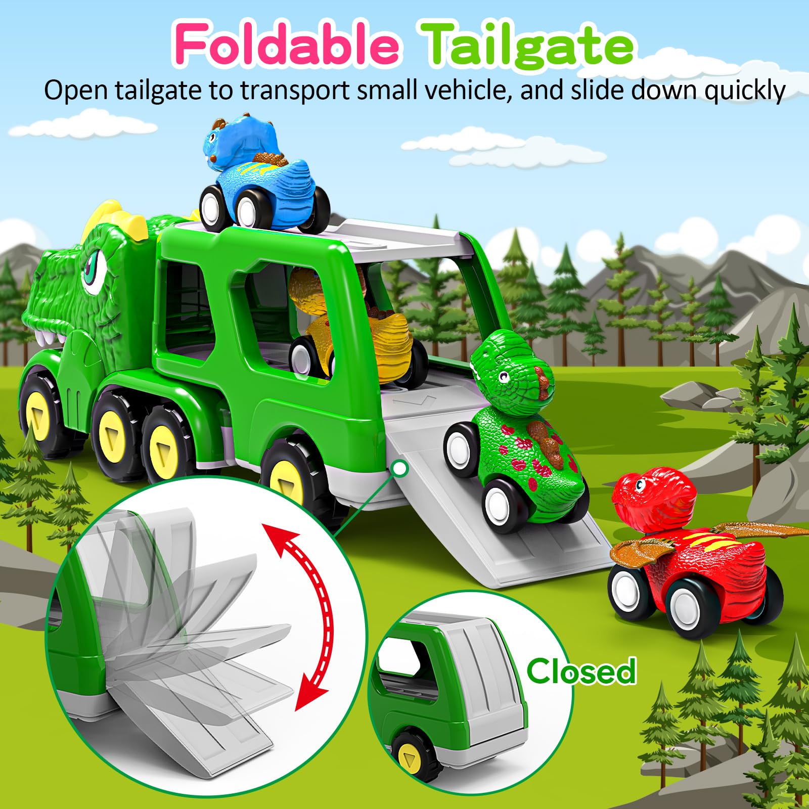 **ENJSD 5-in-1 Dinosaur Toys for Toddlers Ages 1-5 – Friction-Powered Dino Cars with Flashing Lights & Sounds – Best Gift for 1 2 3 4 5 Year Old Boys – Perfect for Playtime, Learning & Birthday Gifts**