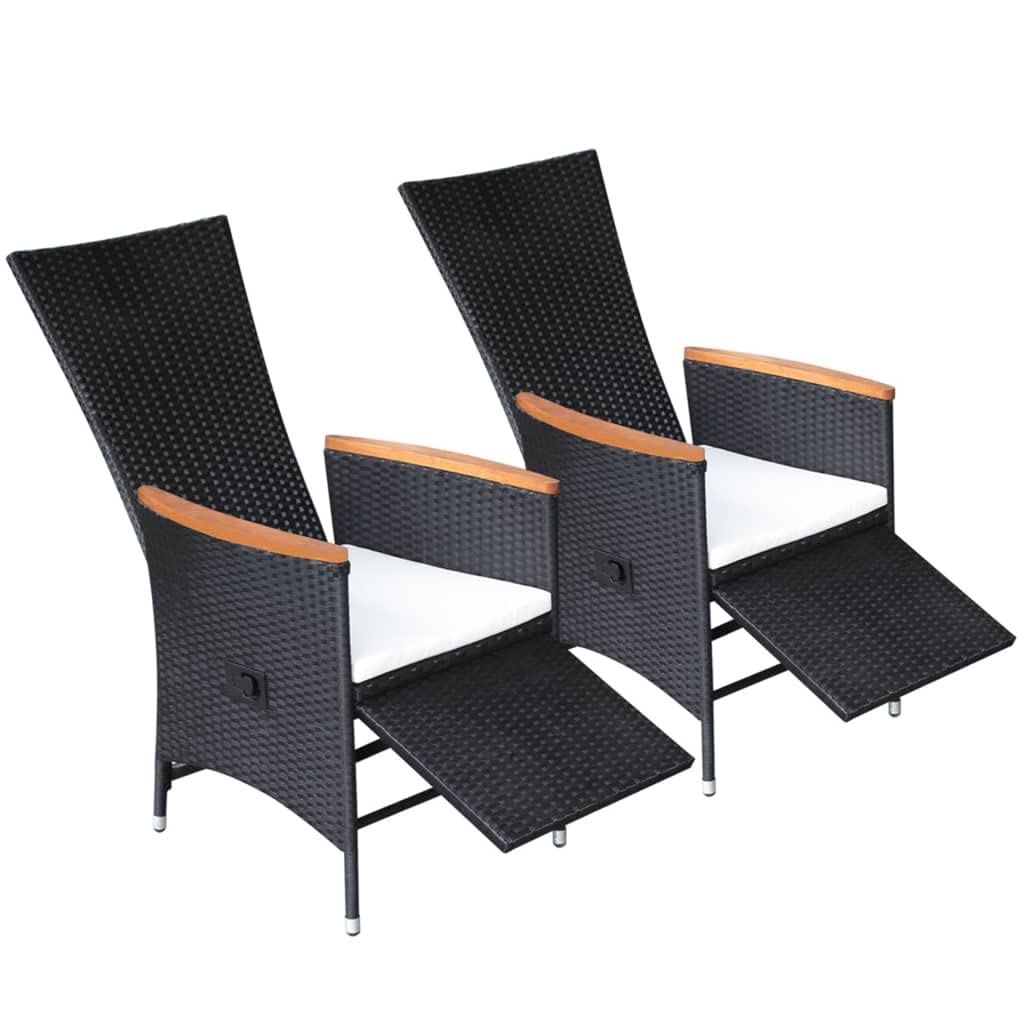 2-Piece Black Poly Rattan Reclining Patio Chairs Set with Cushions - Outdoor Lounge Chairs for Garden, Lawn, Deck, Backyard, Poolside & Balcony - Perfect for Relaxing, Sunbathing and Entertaining Guests