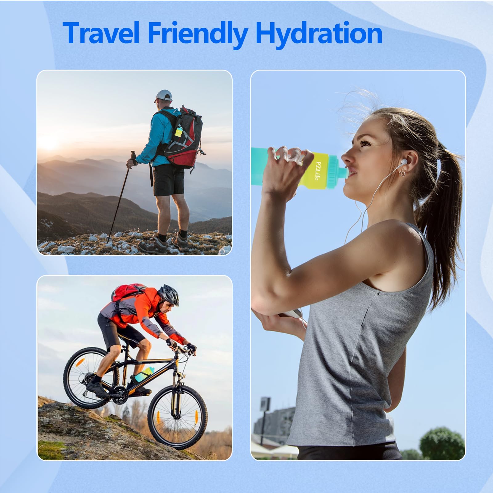 24oz Bike Squeeze Water Bottle with Pull Top Lid - Leakproof, BPA Free, Easy Squeeze Sports Water Bottle for Cycling, Running, Hiking, Gym & Outdoor Activities - Perfect for Hydration During Exercise and Fitness Training