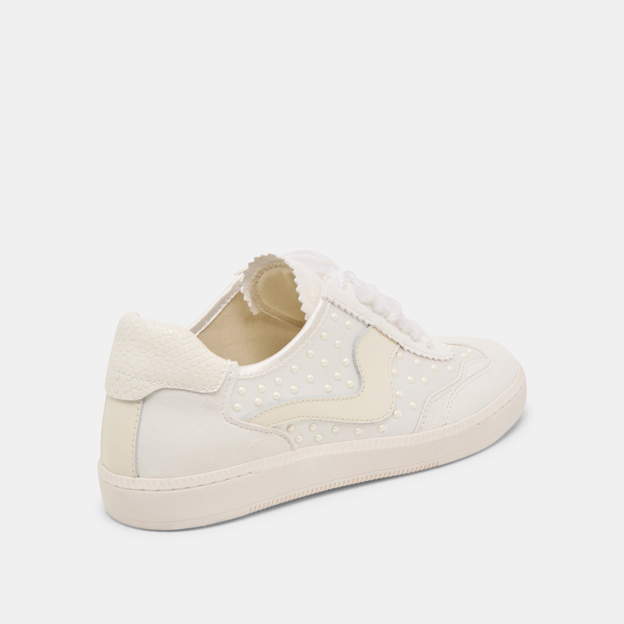 Off-White Satin Pearl Sneakers - Women's Fashion Running Shoes for Casual Wear & Street Style