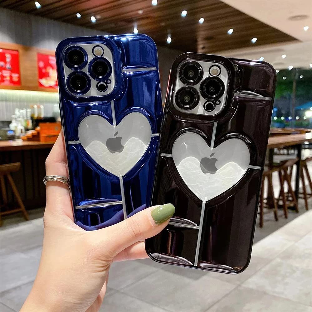 Premium Luxury Electroplated Heart-Shaped Hollow iPhone 13 Pro Max Case - Soft Shockproof Cover with Camera Lens Protection (Silver) | Perfect for Valentine's Gifts, Date Nights & Fashionable Daily Use