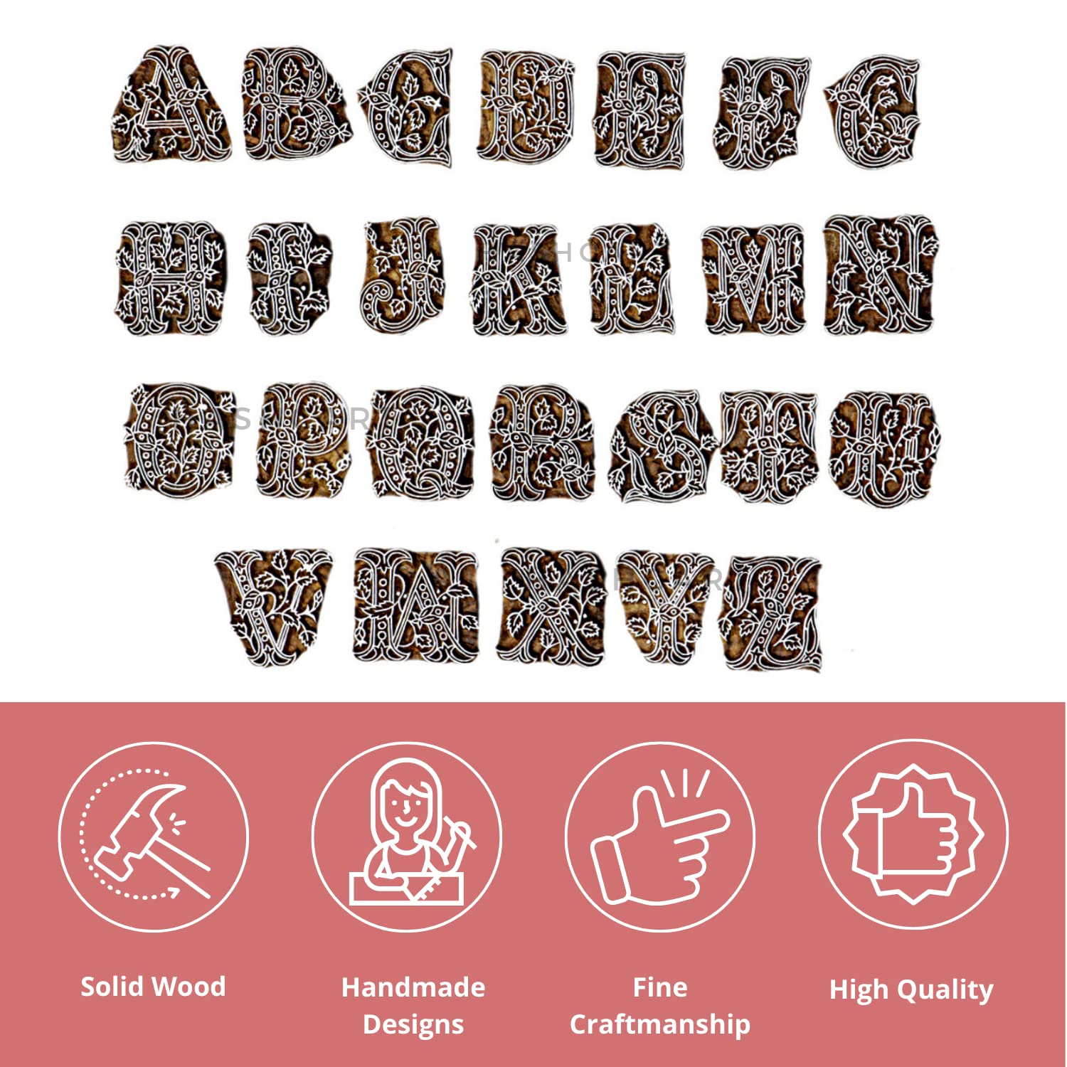 Hand Carved Wooden Block Stamps for Indian Textile Printing | Alphabet Letter Stamps for Fabric, Clay, Henna & DIY Crafts | Perfect for Fabric Printing, Scrapbooking & Home Decor Projects
