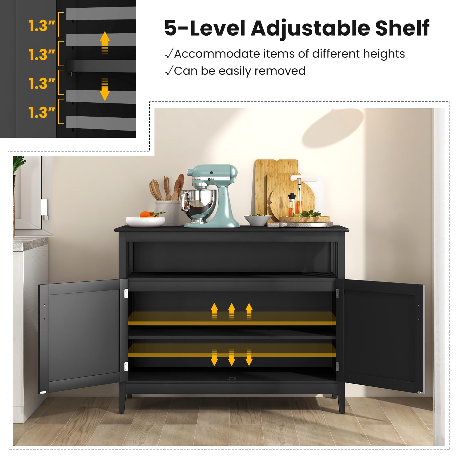 LOKO Buffet Cabinet with Storage - Freestanding Kitchen Cabinet with Adjustable Shelf, Sideboard Console Table for Dining Room, Living Room, Entryway - 45 x 20 x 36 Inches, Black