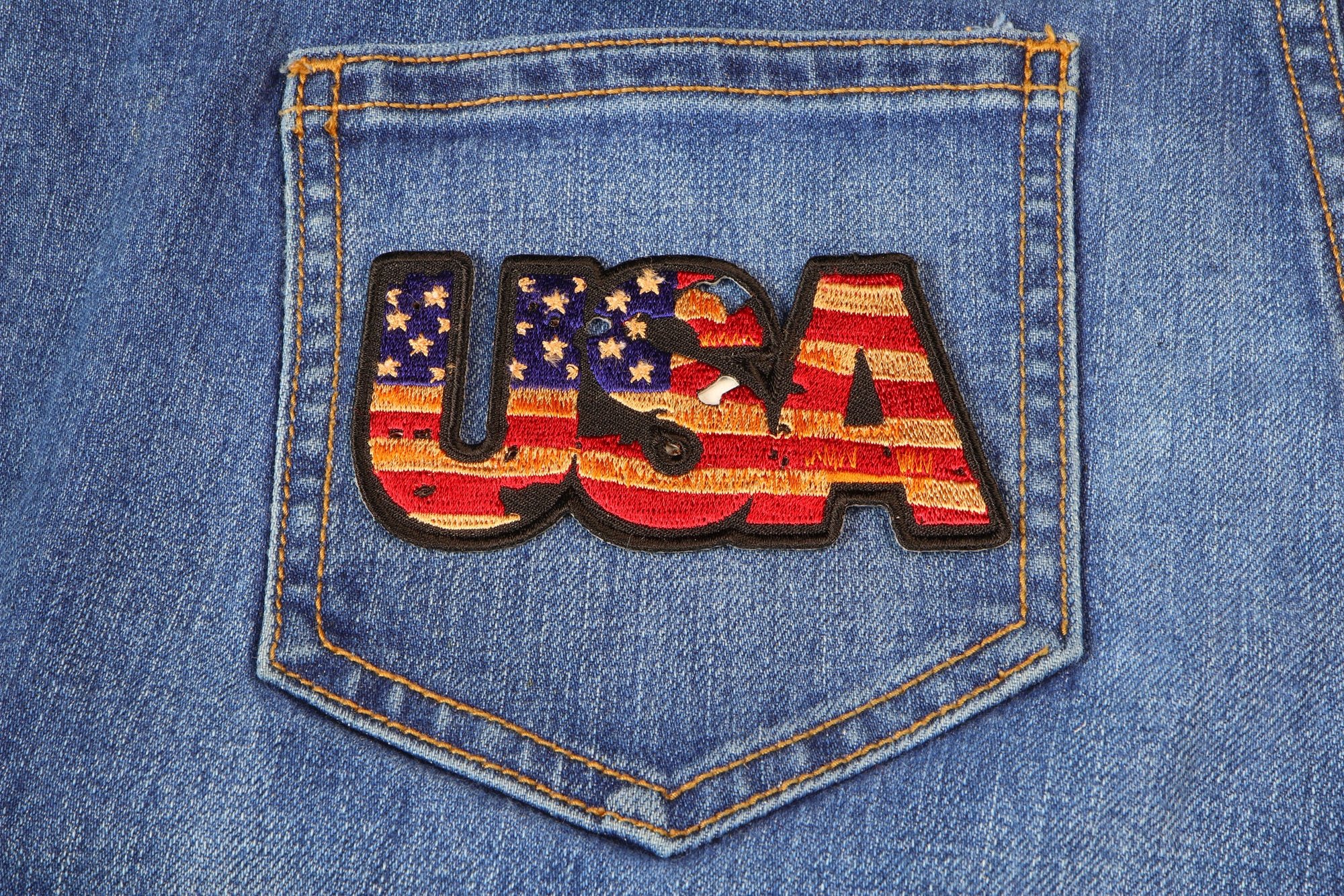 USA Vintage Embroidered Flag Patch - 4x2 Inch Iron On Sew On Patch for Jackets, Hats & Backpacks | Patriotic DIY Clothing Accessories
