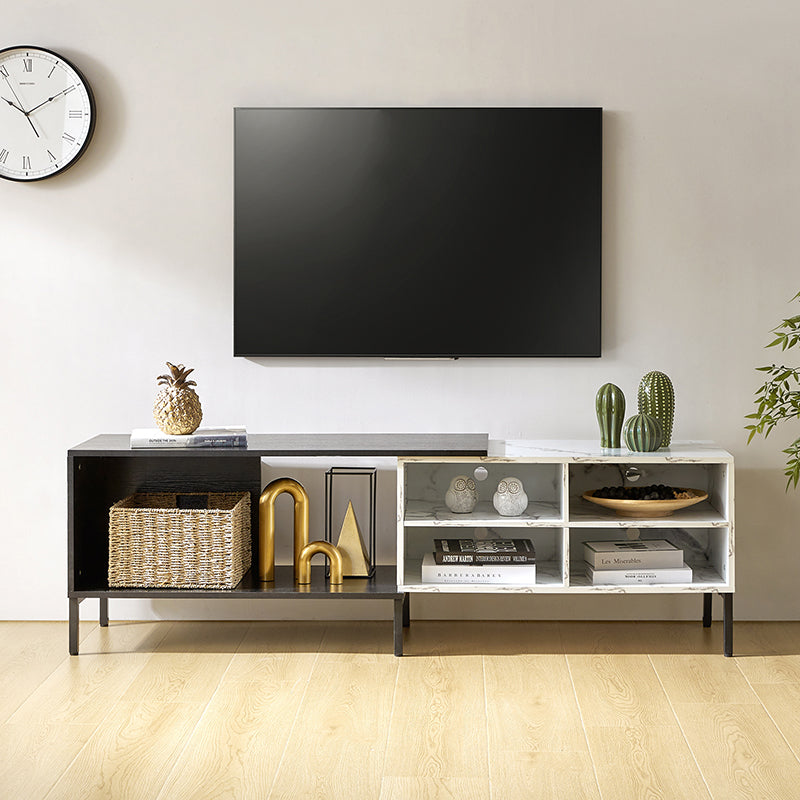 Nuria Expandable TV Stand with LED Strip Lights - Modern Entertainment Center for 55-75 Inch TVs - Perfect for Living Room, Bedroom & Home Theater Setup