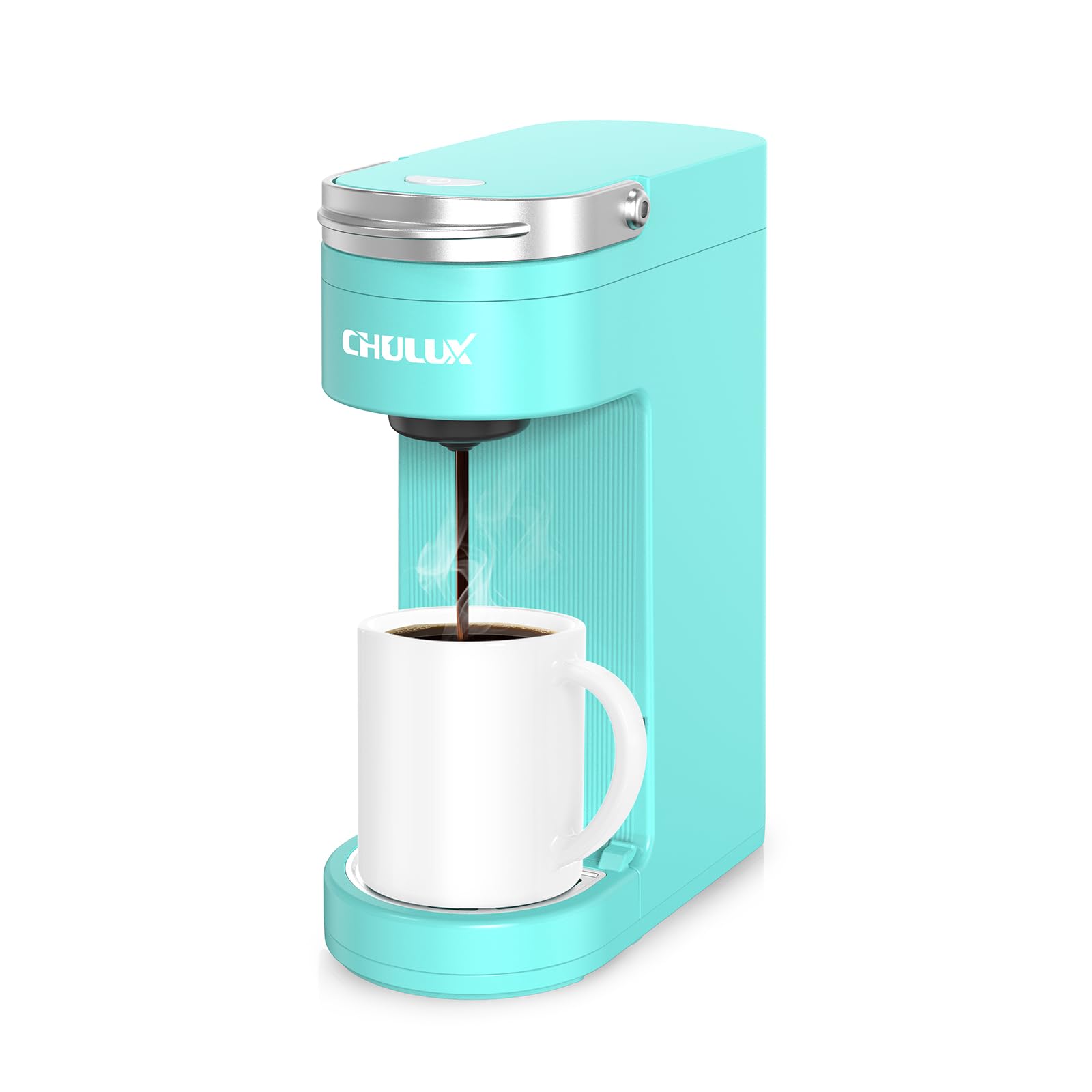 CHULUX Slim Single Serve Coffee Maker for K Cup Pods - Compact Travel & Home Coffee Machine for Desk, Kitchen, Bedroom - Fits Standard Travel Mugs - Perfect for Office, Dorm, Camping & Small Spaces (Aqua Blue)