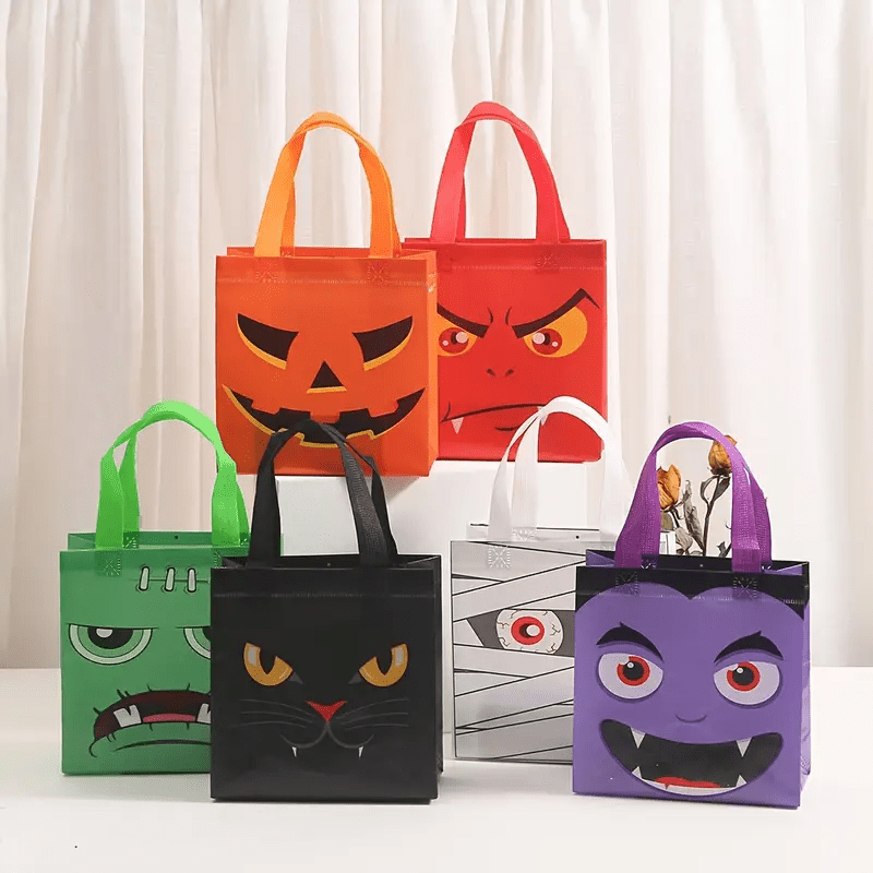 Mpow Halloween Trick or Treat Tote Bags Set - Cute Cartoon Printed Reusable Grocery Bags for Kids Party Favors, Candy Collection & Halloween Decorations