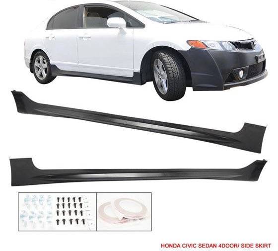2006-2011 Honda Civic Sedan Mugen Style Side Skirts - Unpainted PP Material for Enhanced Aerodynamics & Sporty Look - Perfect for Car Enthusiasts & Street Racing Upgrades