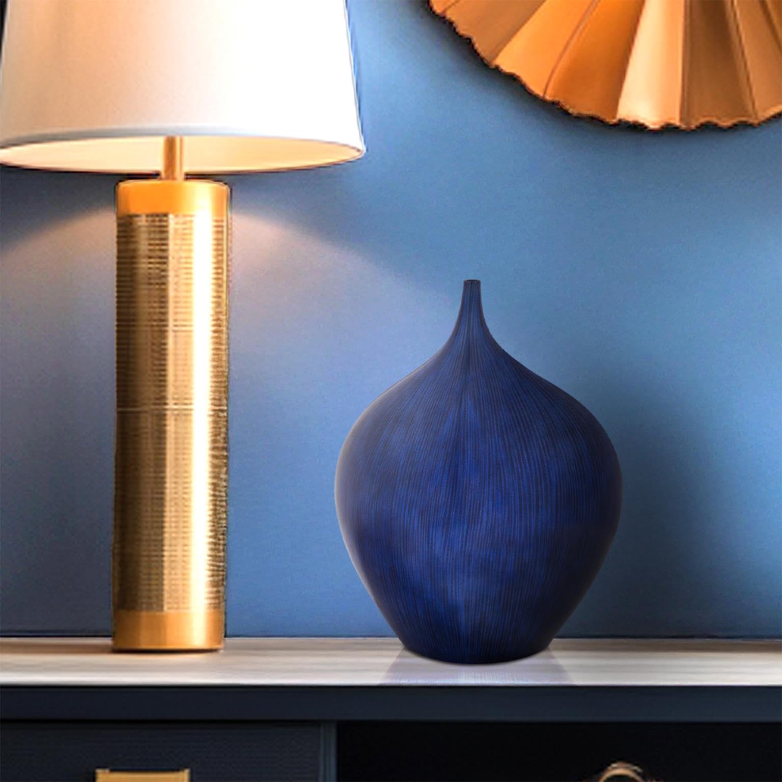 Howard Elliott Cobalt Blue Wooden Vase - Handcrafted Home Decor with Rich Cobalt Blue & Brushed Black Lacquered Finish - Perfect for Table Centerpiece, Flowers, Console Table & Living Room Decor - Ideal for Farmhouse, Modern & Boho Style Home Decor
