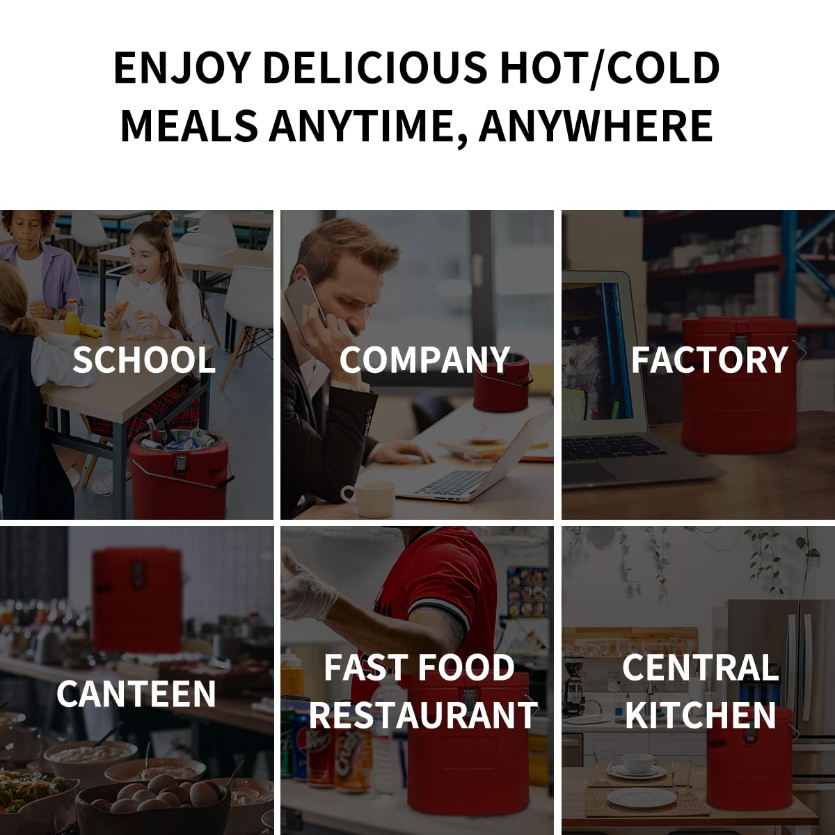 2.5 Gallon Insulated Food Warmer & Cooler - Commercial Hot Box with 4 Buckles, Handles & Spoon - Perfect for Catering, Restaurants, Canteens & Home Use - Keep Soups, Meals Hot or Cold for Hours - Ideal for Food Delivery, Picnics & Outdoor Events