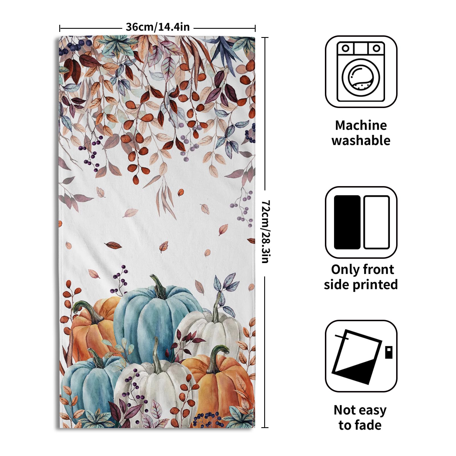 Premium Fall Pumpkin Hand Towels Set of 2 - Soft Absorbent Eucalyptus Leaf Design Kitchen & Bath Towels for Seasonal Decor, Guest Bathroom, Thanksgiving Hostess Gift - Perfect for Autumn Home Decor & Holiday Entertaining