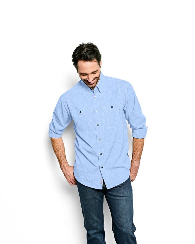 Orvis Tech Chambray Long Sleeve Men's Work Shirt - Lightweight Quick-Drying UPF 40+ Sun Protection Casual Button Down Shirt for Outdoor Work, Hiking & Everyday Wear