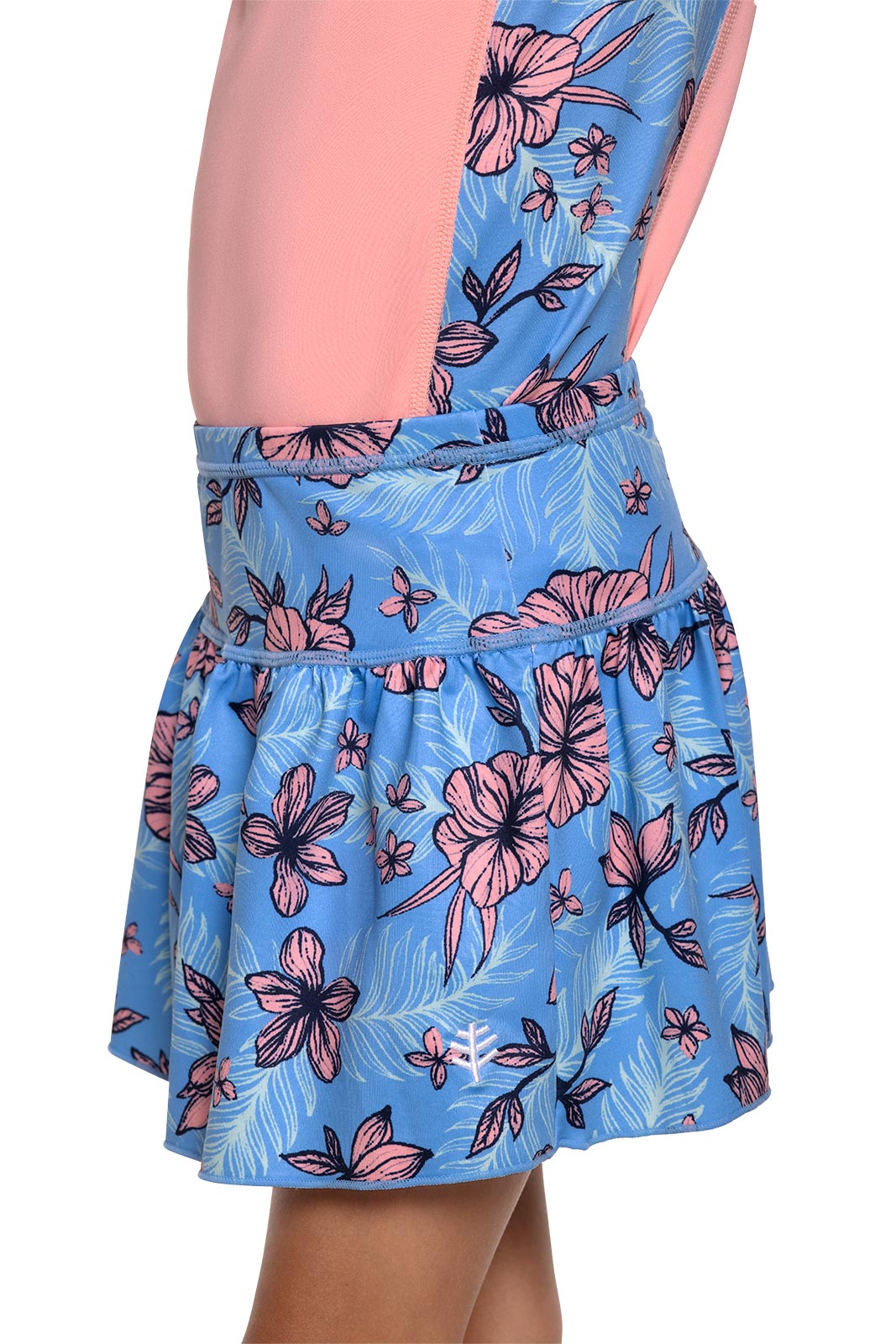 Girl's Wavecatcher Swim Skirt - Clear Sky Blue Tropical Print | Quick-Dry Swimwear for Girls | Perfect for Beach, Pool & Water Park Activities
