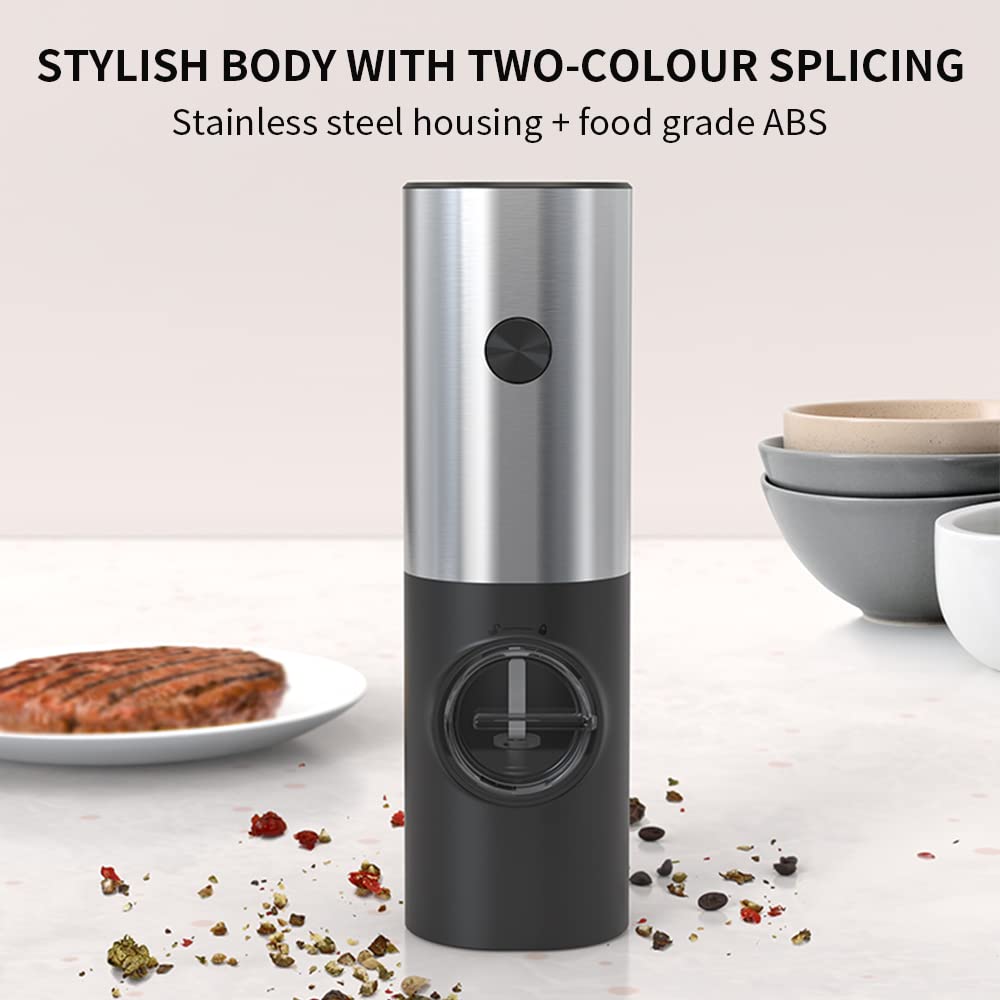 Premium Electric Salt and Pepper Grinder Set - Rechargeable Stainless Steel Spice Mill with Ceramic Blades, Adjustable Coarseness & LED Light - Perfect for BBQ, Cooking, Dining Table & Kitchen Use