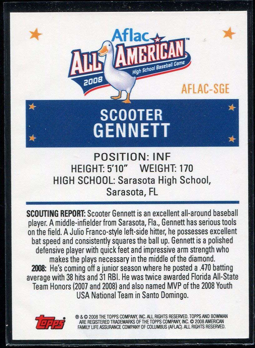 2008 Topps AFLAC All American Autograph Baseball Card #SGE - Scooter Gennett AUTO - Sarasota FL High School - Perfect for Baseball Card Collectors and Sports Memorabilia Enthusiasts