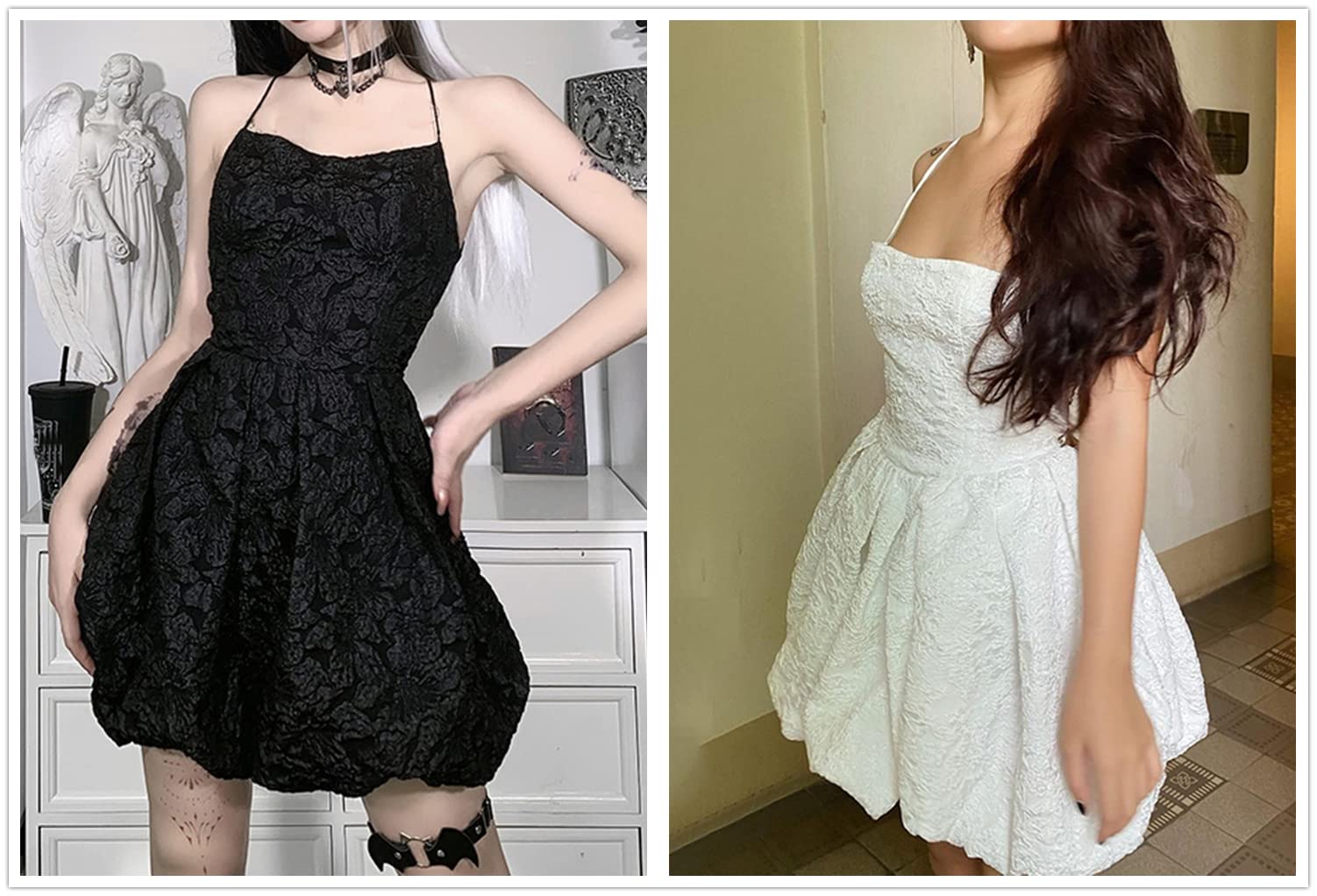 TOMETO STAR Gothic Backless Mini Dress - White Spaghetti Strap Sleeveless Prom Dress for Teens | Homecoming, Cocktail Party, Date Night, Club Outfit
