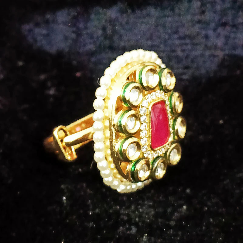 Exquisite Gold Plated Kundan Beaded Ring for Women | Handmade Indian Jewelry | Perfect for Weddings, Parties & Special Occasions