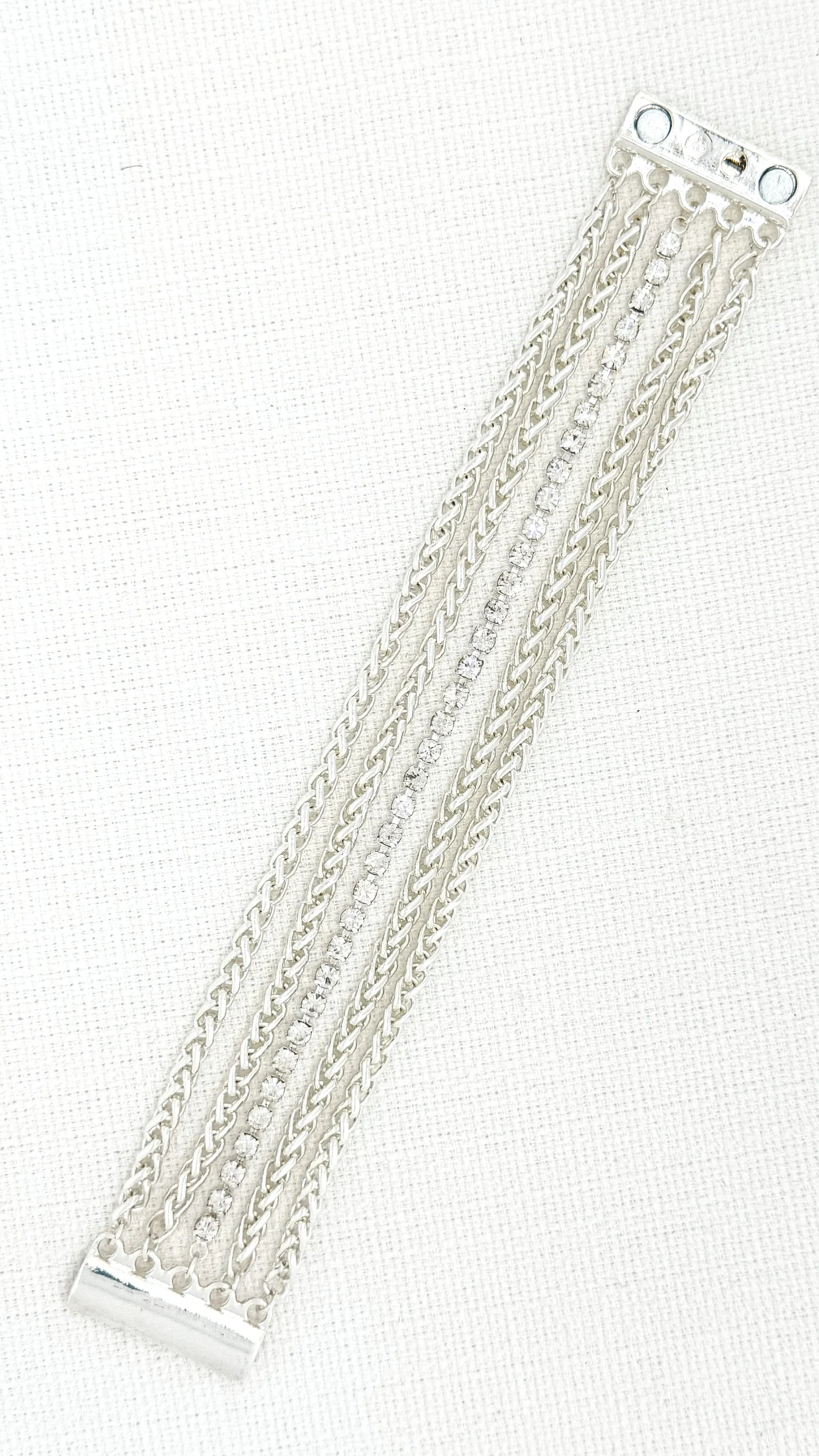 Elegant Silver Multi-Layer Chain Bracelet with Diamante for Women - Perfect for Parties, Weddings & Evening Events