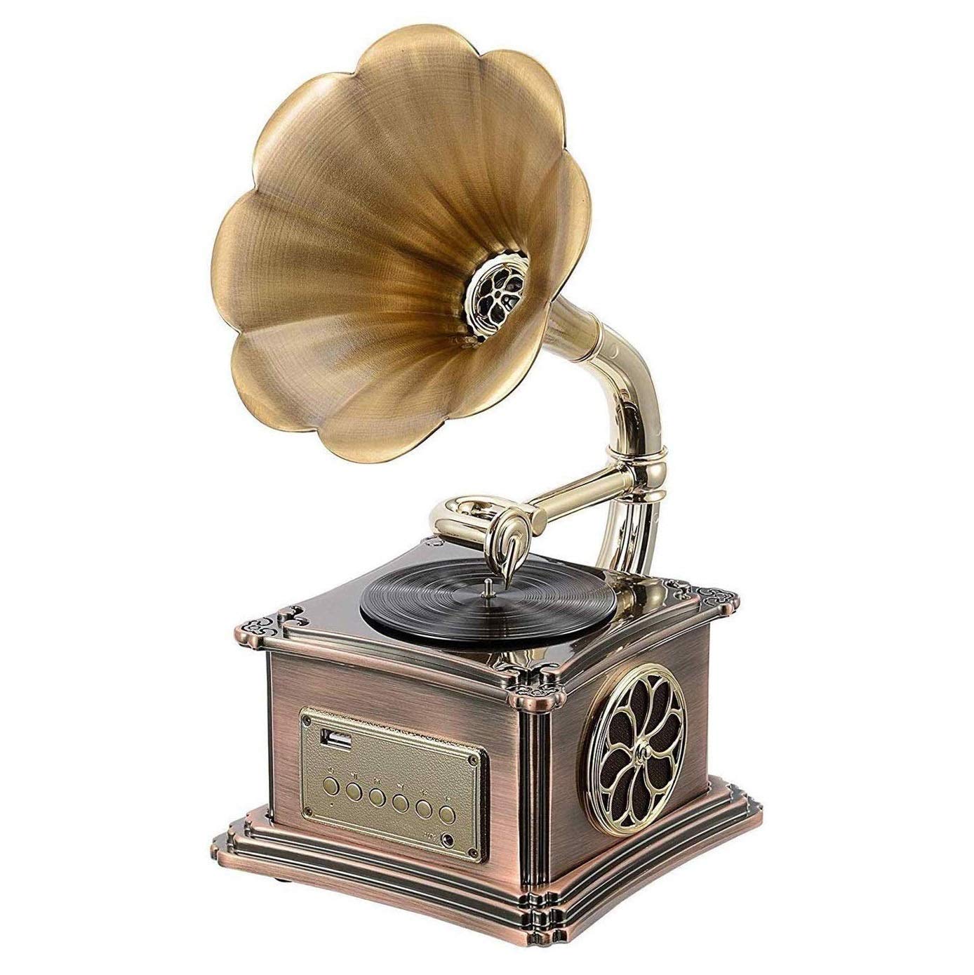 Vintage Gramophone Bluetooth Speaker - Wireless Retro Music Box with 3.5mm AUX/USB Input, 10W+15W Stereo Sound - Perfect for Home Decor, Office Ambience & Gift Giving