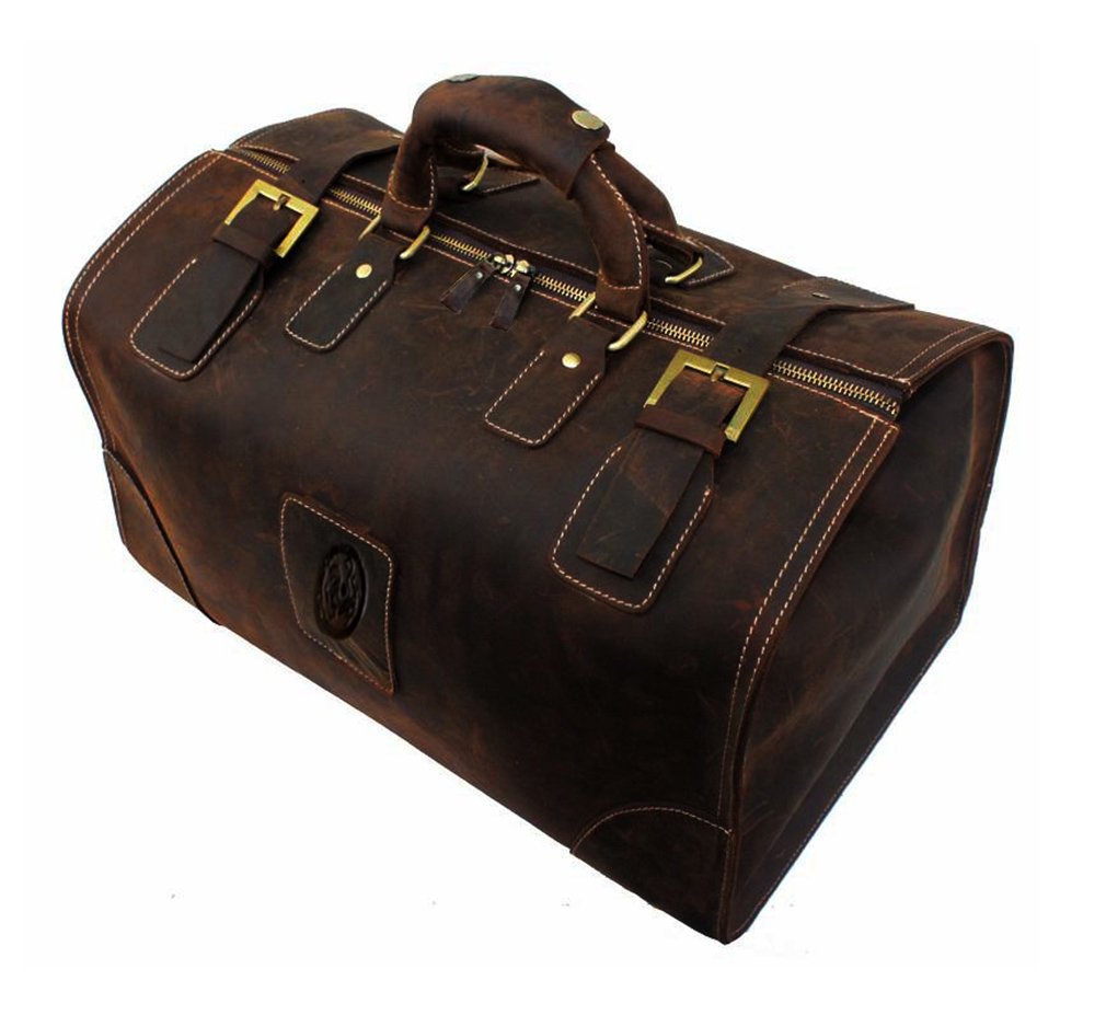 **Le'aokuu Men's Genuine Leather Carry-On Travel Duffle Bag - Gym & Weekend Tote for Business Trips & Workouts (Dark Brown, No Shoulder Strap) - Perfect for Business Travel, Gym, and Weekend Getaways**