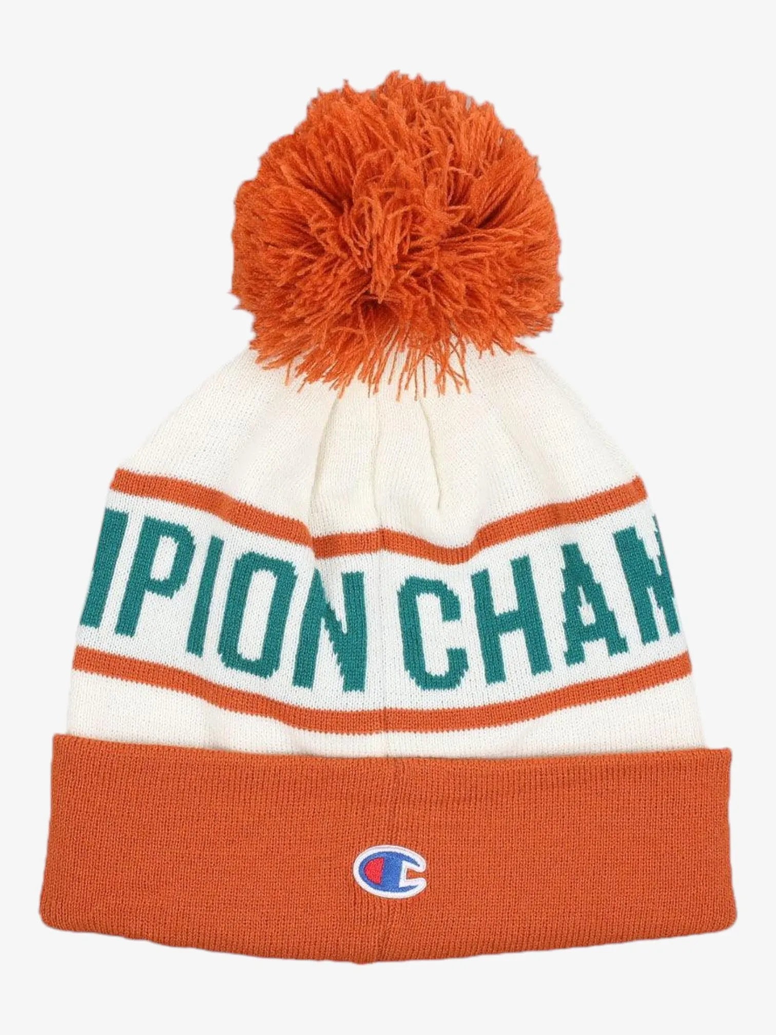 Champion Cuffed Beanie with Pom - Orange & White - Winter Hat for Men & Women - Cozy Knit Cap for Outdoor Activities & Sports