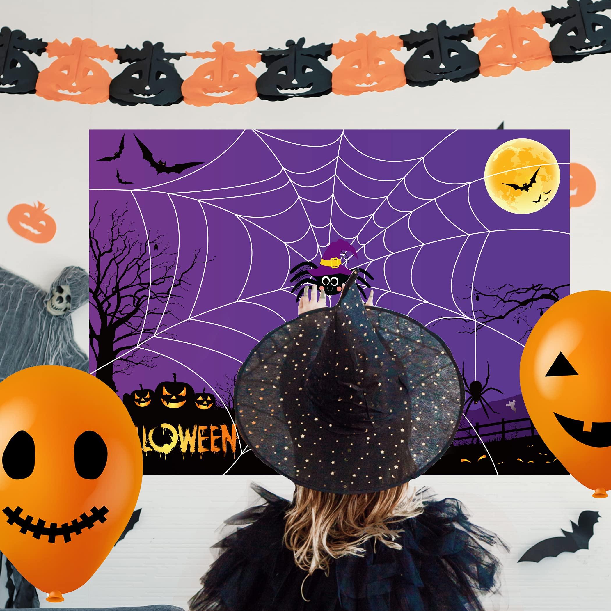 BAYLAY Halloween Pin The Tail Game - Fun Pin The Spider On The Web Party Game for Kids | Indoor & Outdoor Halloween Activities | Perfect for Halloween Parties, Classroom Games & Family Gatherings